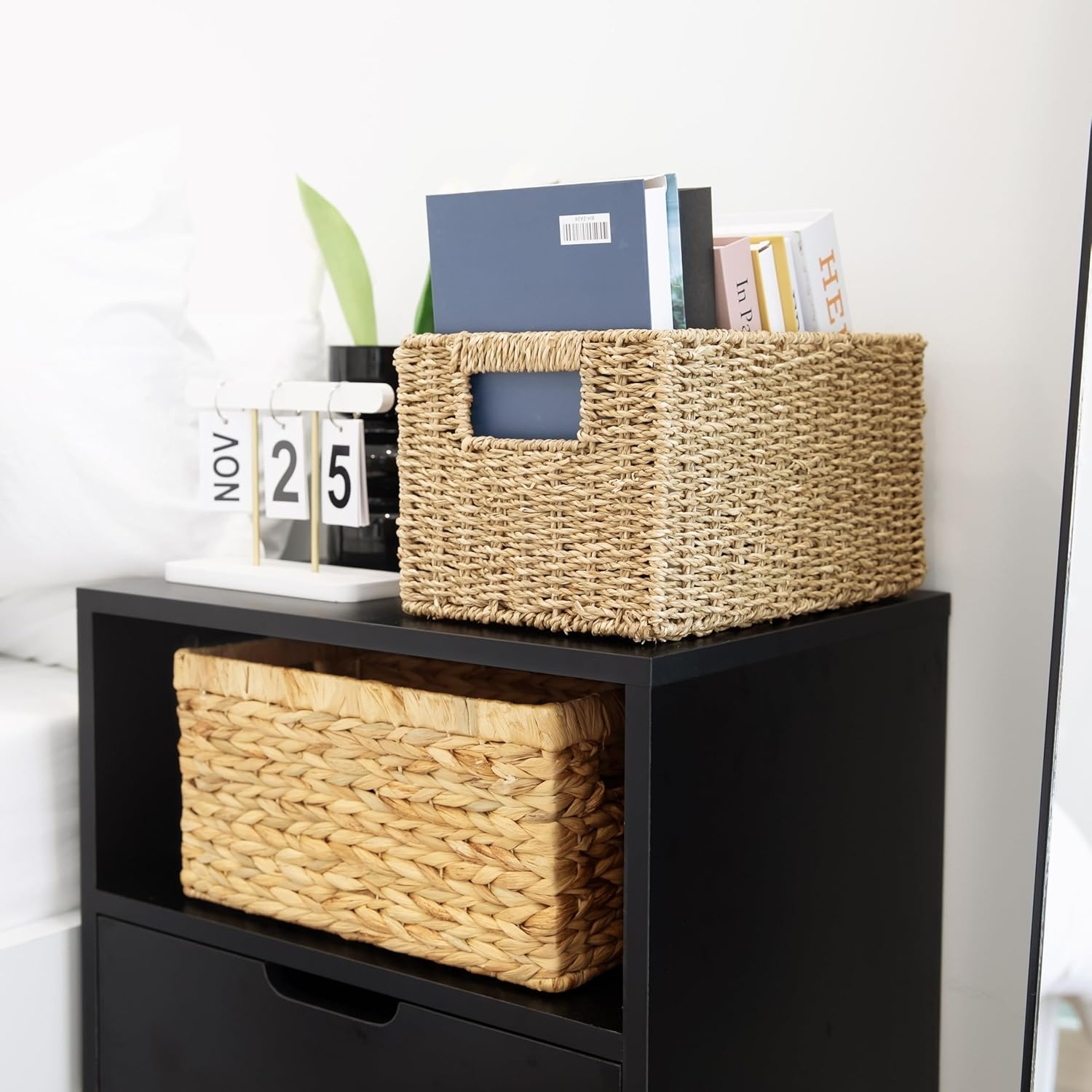 image:imageHOMESTEAD 2Pack Rectangular Seagrass Storage Baskets with BuiltIn Handles Handwoven Wicker Baskets for Pantry Shelf Closet amp Bathroom Organization 16 675 425 inSeagrass