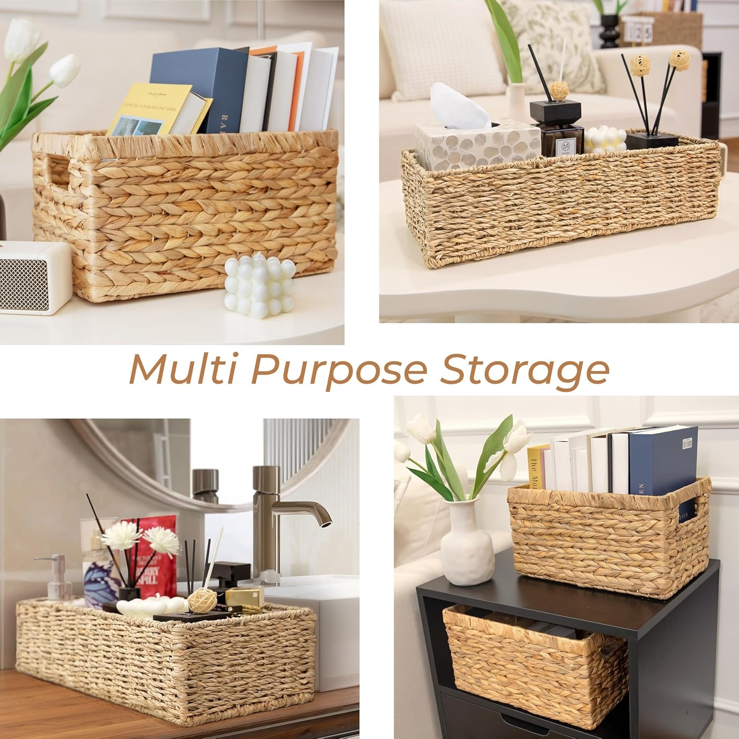 image:imageHOMESTEAD 2Pack Rectangular Seagrass Storage Baskets with BuiltIn Handles Handwoven Wicker Baskets for Pantry Shelf Closet amp Bathroom Organization 16 675 425 inWater Hyacinth