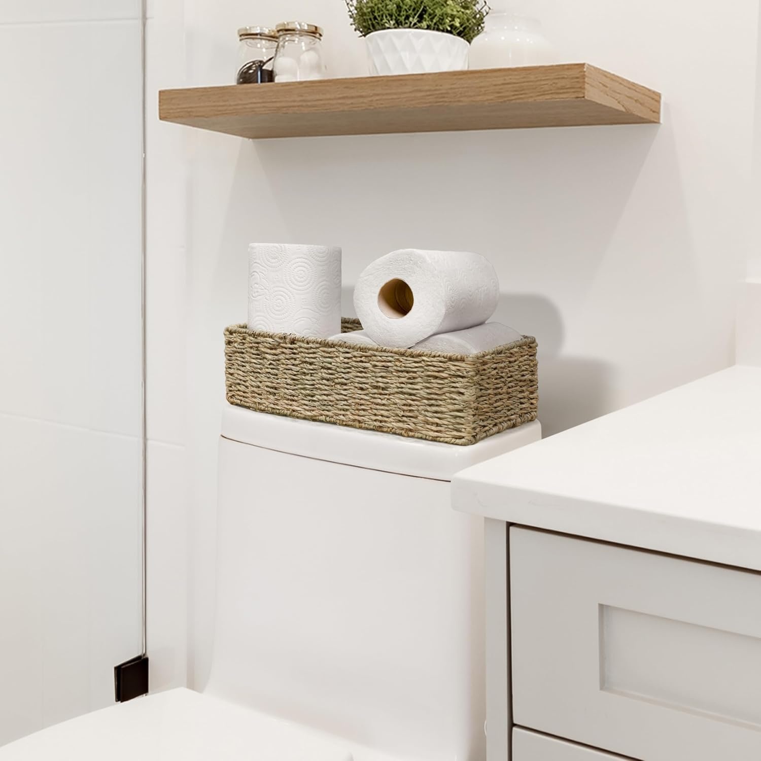 image:imageHOMESTEAD 2Pack Rectangular Seagrass Storage Baskets with BuiltIn Handles Handwoven Wicker Baskets for Pantry Shelf Closet amp Bathroom Organization 16 675 425 inSeagrass