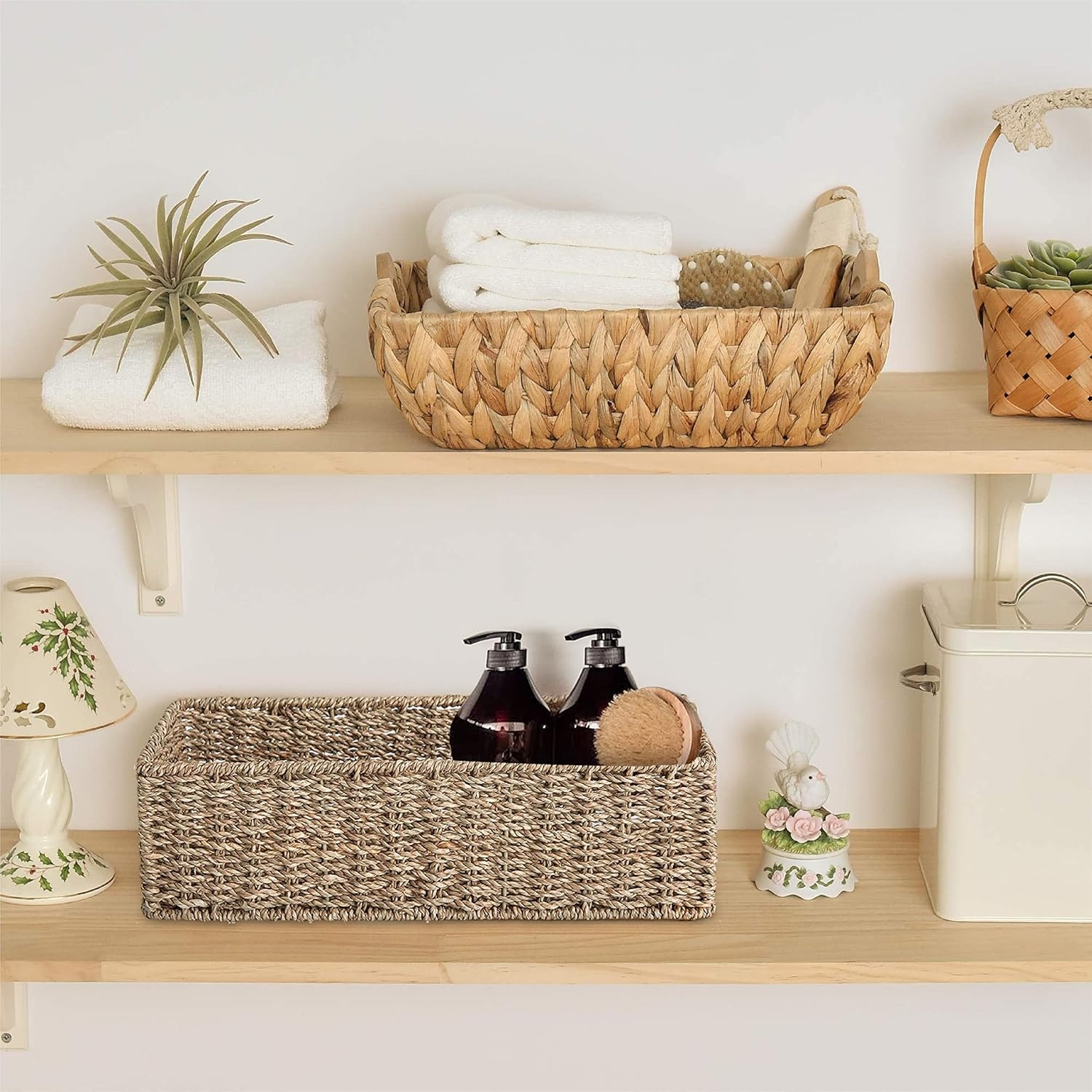 image:imageHOMESTEAD 2Pack Rectangular Seagrass Storage Baskets with BuiltIn Handles Handwoven Wicker Baskets for Pantry Shelf Closet amp Bathroom Organization 16 675 425 inSeagrass