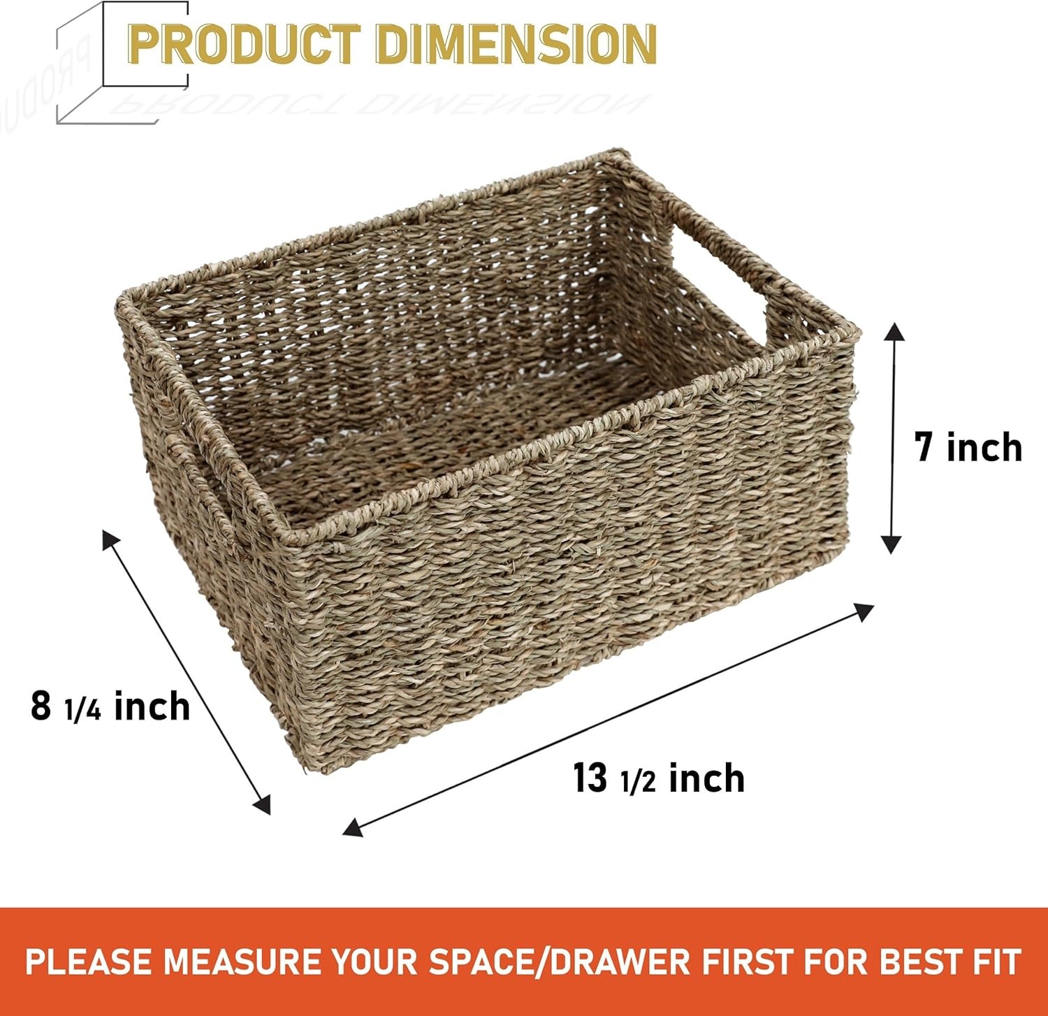 image:imageHOMESTEAD 2Pack Rectangular Seagrass Storage Baskets with BuiltIn Handles Handwoven Wicker Baskets for Pantry Shelf Closet amp Bathroom Organization 16 675 425 inSeagrass