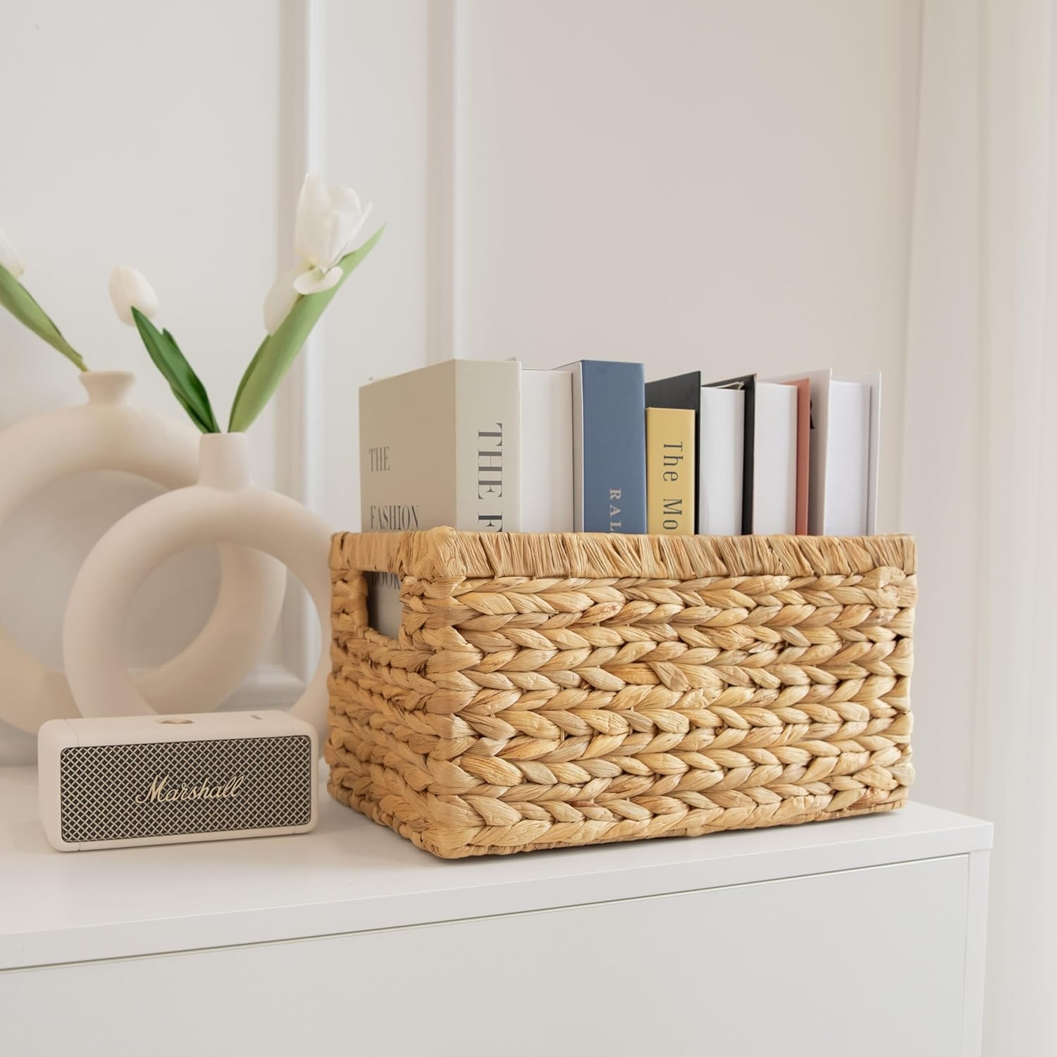 image:imageHOMESTEAD 2Pack Rectangular Seagrass Storage Baskets with BuiltIn Handles Handwoven Wicker Baskets for Pantry Shelf Closet amp Bathroom Organization 16 675 425 inWater Hyacinth