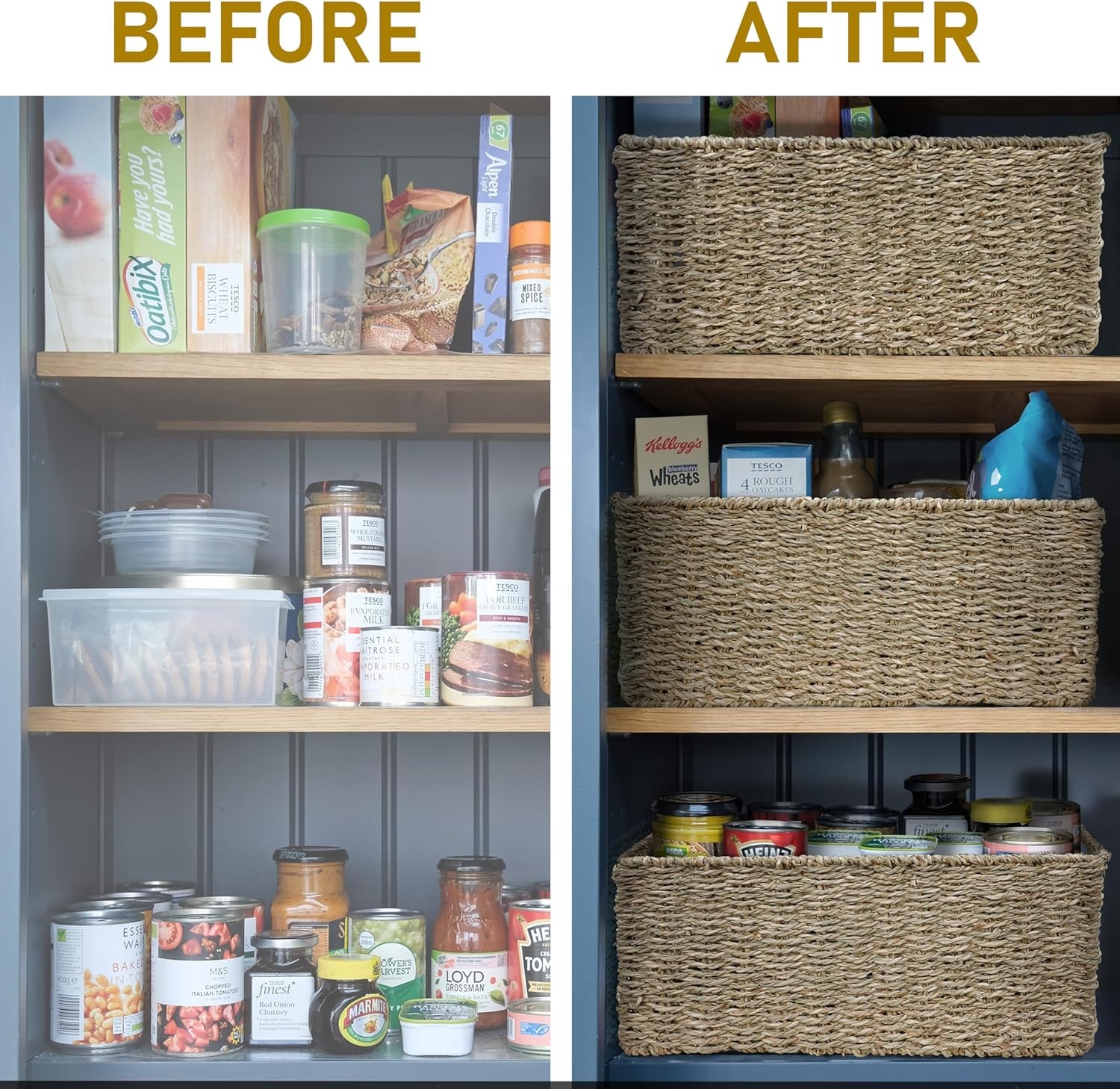 image:imageHOMESTEAD 2Pack Rectangular Seagrass Storage Baskets with BuiltIn Handles Handwoven Wicker Baskets for Pantry Shelf Closet amp Bathroom Organization 16 675 425 inSeagrass