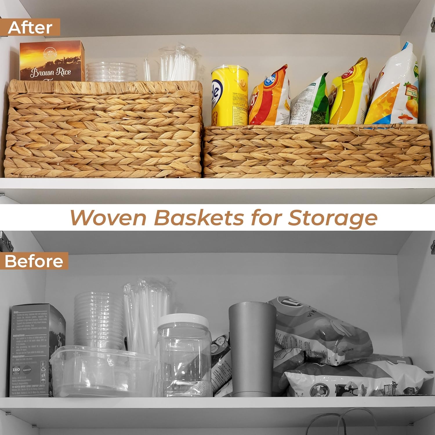 image:imageHOMESTEAD 2Pack Rectangular Seagrass Storage Baskets with BuiltIn Handles Handwoven Wicker Baskets for Pantry Shelf Closet amp Bathroom Organization 16 675 425 inWater Hyacinth