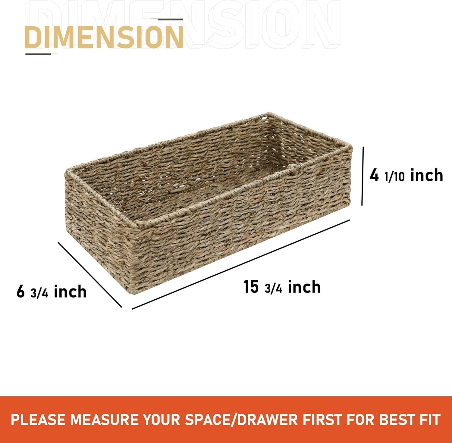 image:imageHOMESTEAD 2Pack Rectangular Seagrass Storage Baskets with BuiltIn Handles Handwoven Wicker Baskets for Pantry Shelf Closet amp Bathroom Organization 16 675 425 inSeagrass