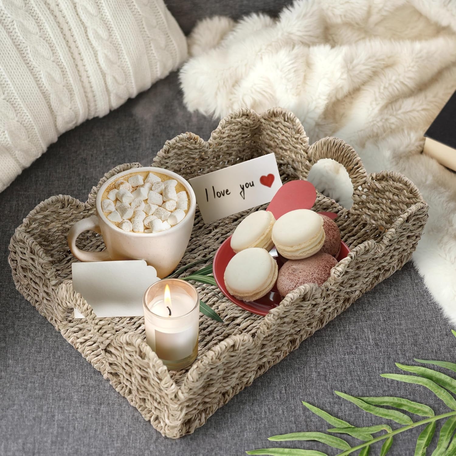 image:imageHOMESTEAD 3 Water Hyacinth Woven Baskets with Wooden Shelf