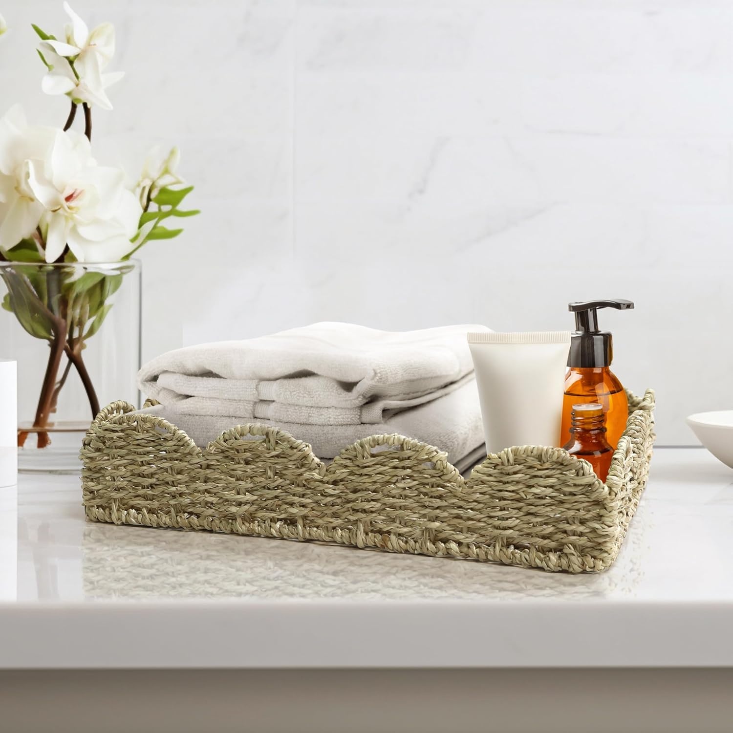 image:imageHOMESTEAD 3 Water Hyacinth Woven Baskets with Wooden Shelf