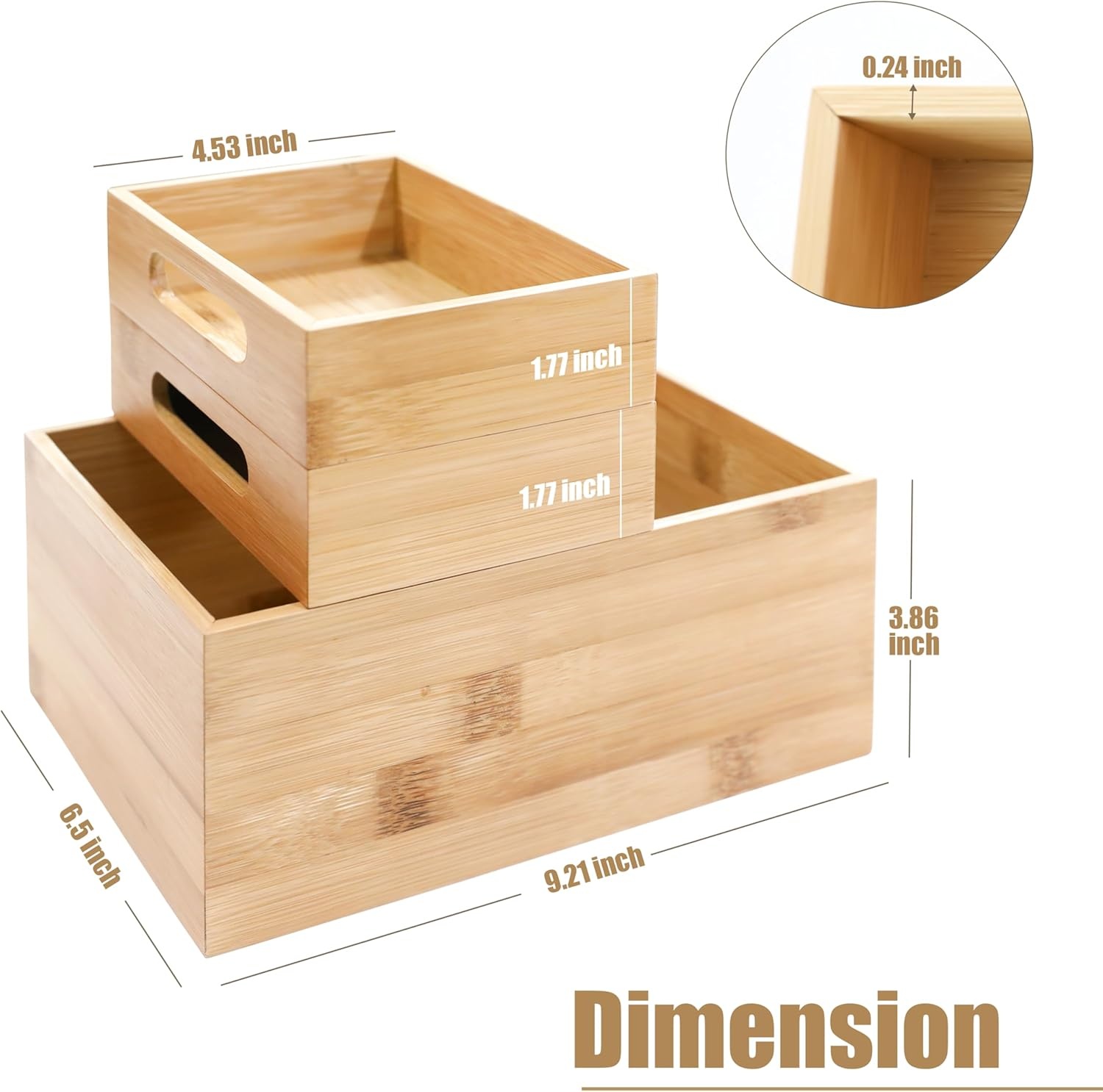 image:imageHOMESTEAD 3Piece Stackable Bamboo Storage Box Office Desk Organizer Wooden Boxes for Makeup Drawer Organizer Bathroom Office Supplies Kitchen Utensils Bamboo Storage Containers Jewelry Tray