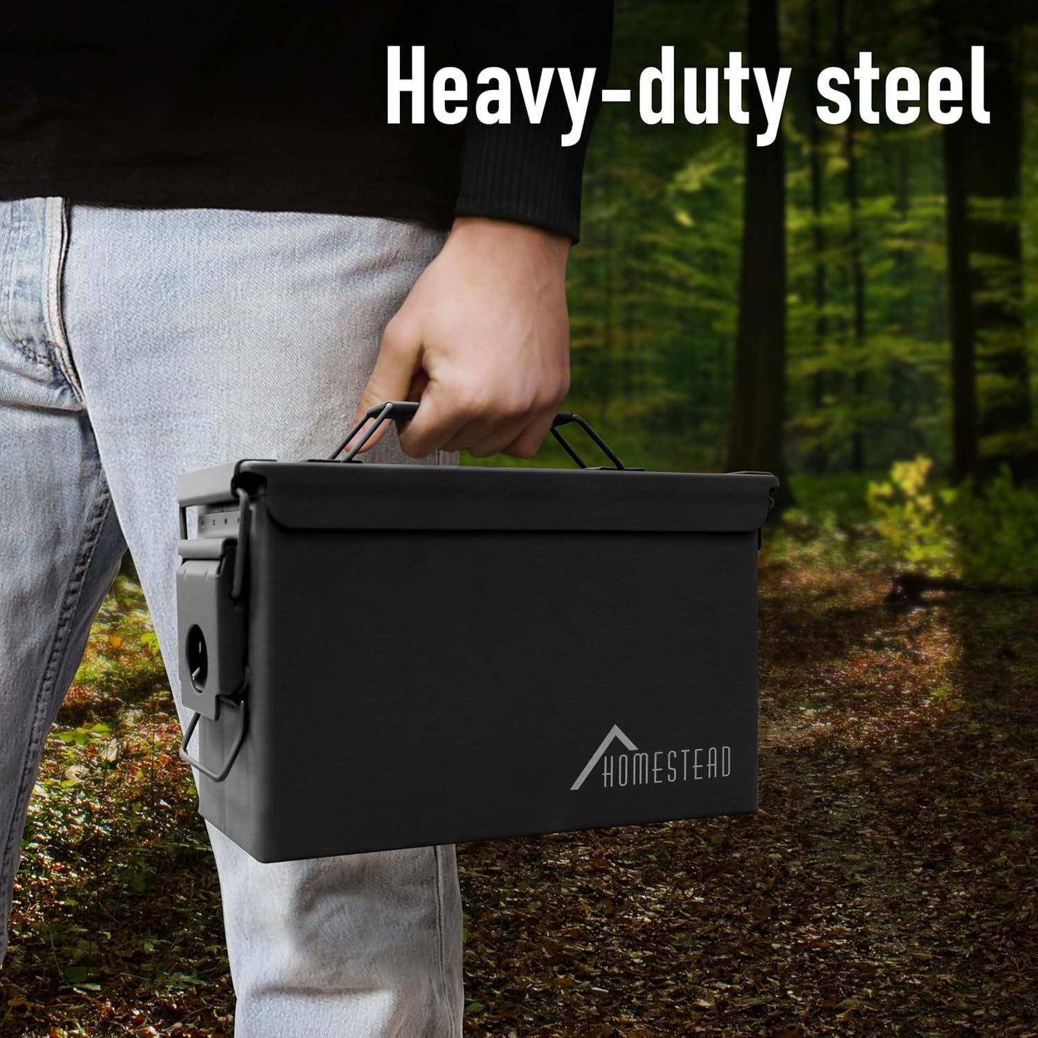 image:imageHOMESTEAD 50 Cal Metal Ammo Can 4 Pack M2A1 Military Steel Ammo Storage Box Airtight and WaterResistant Ammunition Dark Brown ColorBlack