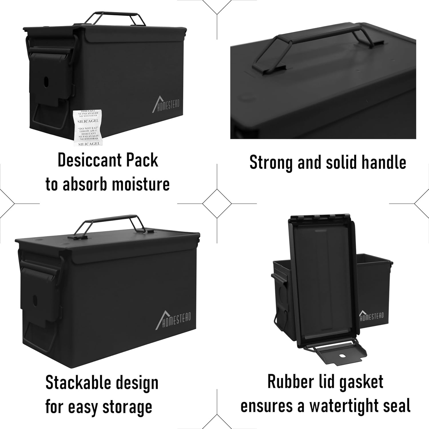 image:imageHOMESTEAD 50 Cal Metal Ammo Can 4 Pack M2A1 Military Steel Ammo Storage Box Airtight and WaterResistant Ammunition Dark Brown ColorBlack
