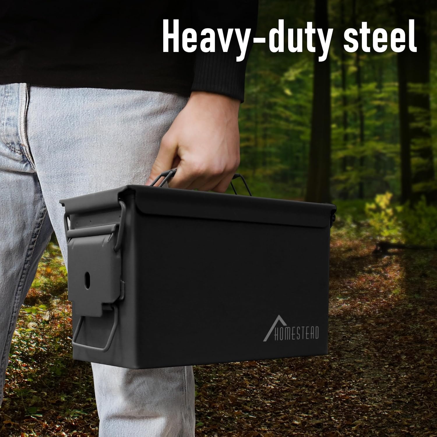 image:imageHOMESTEAD 50 Cal Metal Ammo Can 4 Pack M2A1 Military Steel Ammo Storage Box Airtight and WaterResistant Ammunition Dark Brown ColorBlack