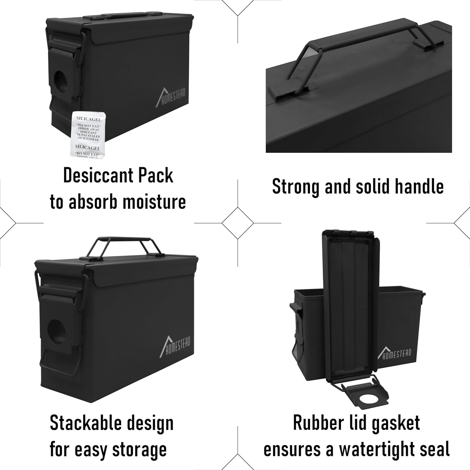 image:imageHOMESTEAD 50 Cal Metal Ammo Can 4 Pack M2A1 Military Steel Ammo Storage Box Airtight and WaterResistant Ammunition Dark Brown ColorBlack