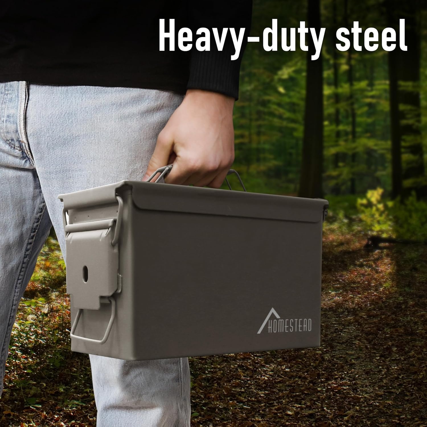 image:imageHOMESTEAD 50 Cal Metal Ammo Can 4 Pack M2A1 Military Steel Ammo Storage Box Airtight and WaterResistant Ammunition Dark Brown ColorDark Brown