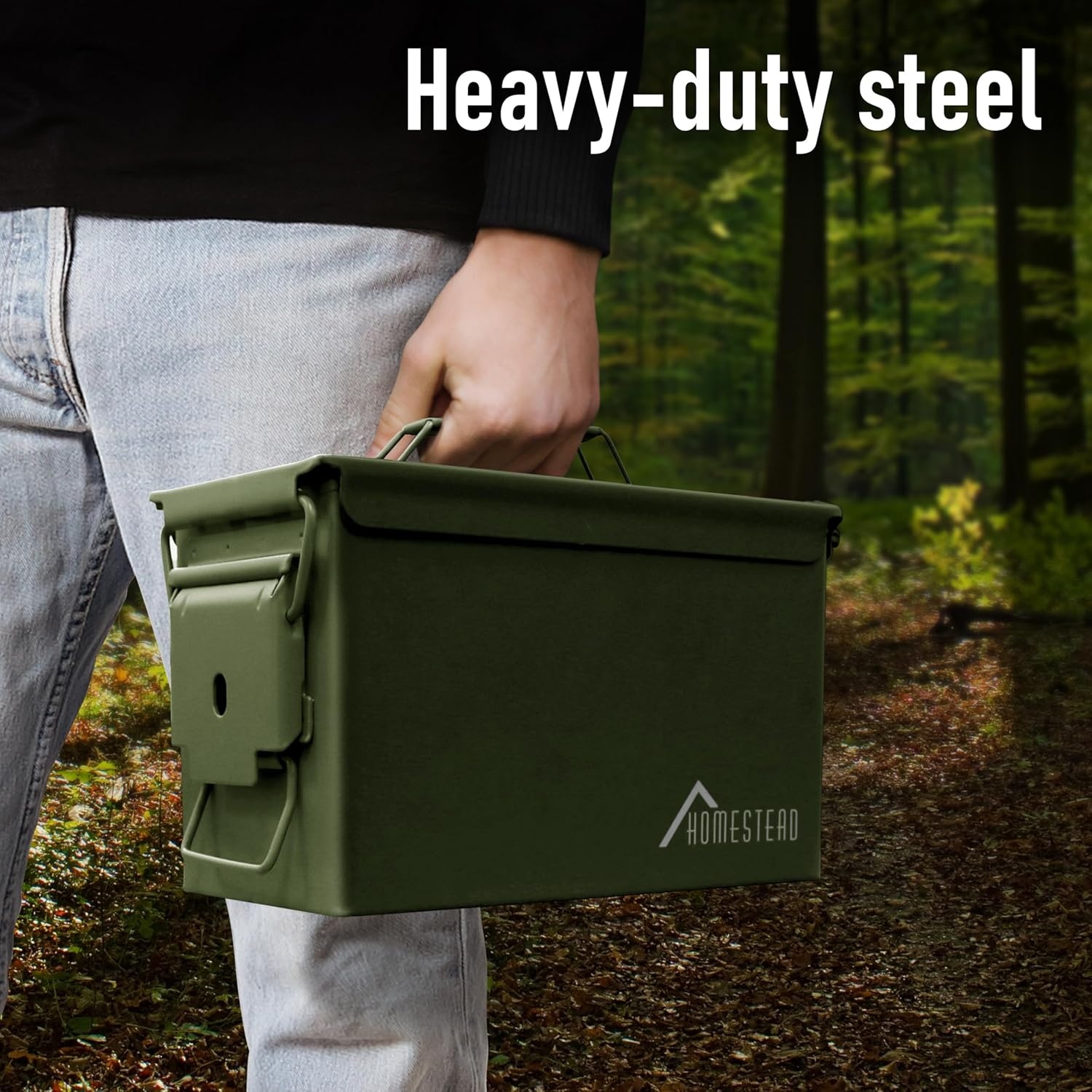 image:imageHOMESTEAD 50 Cal Metal Ammo Can 4 Pack M2A1 Military Steel Ammo Storage Box Airtight and WaterResistant Ammunition Dark Brown ColorGreen