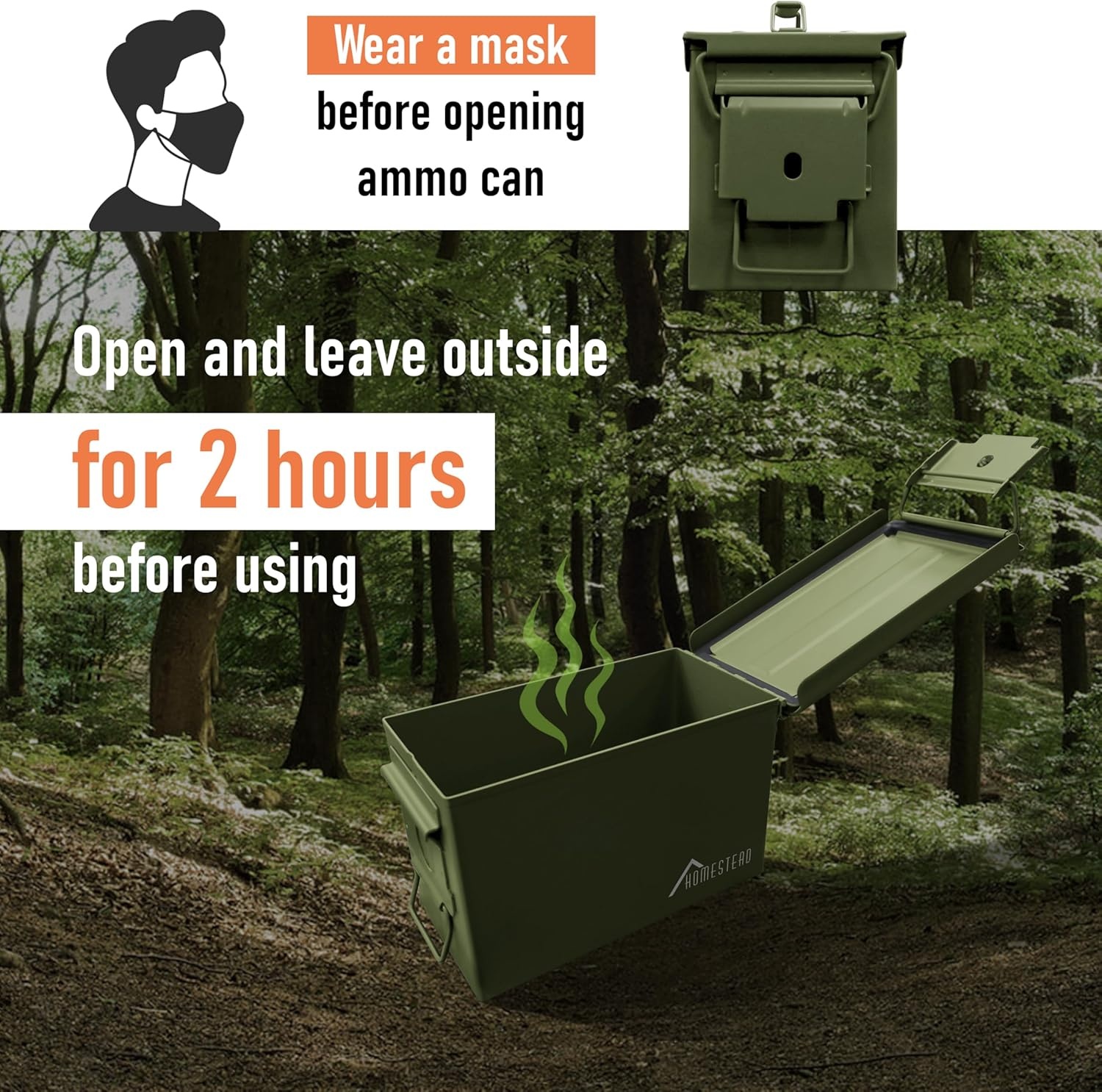 image:imageHOMESTEAD 50 Cal Metal Ammo Can 4 Pack M2A1 Military Steel Ammo Storage Box Airtight and WaterResistant Ammunition Dark Brown ColorGreen