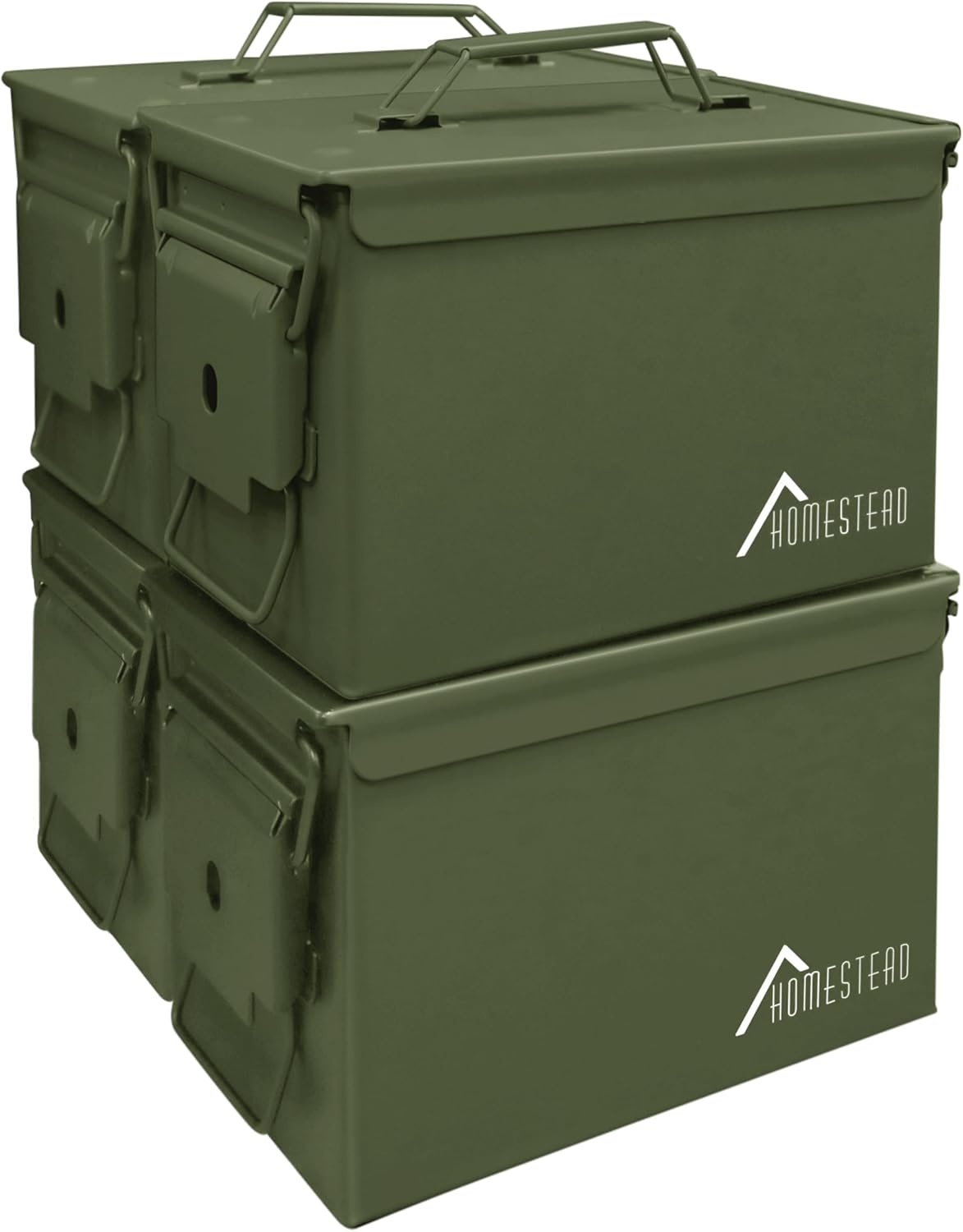 image:imageHOMESTEAD 50 Cal Metal Ammo Can 4 Pack M2A1 Military Steel Ammo Storage Box Airtight and WaterResistant Ammunition Dark Brown ColorGreen