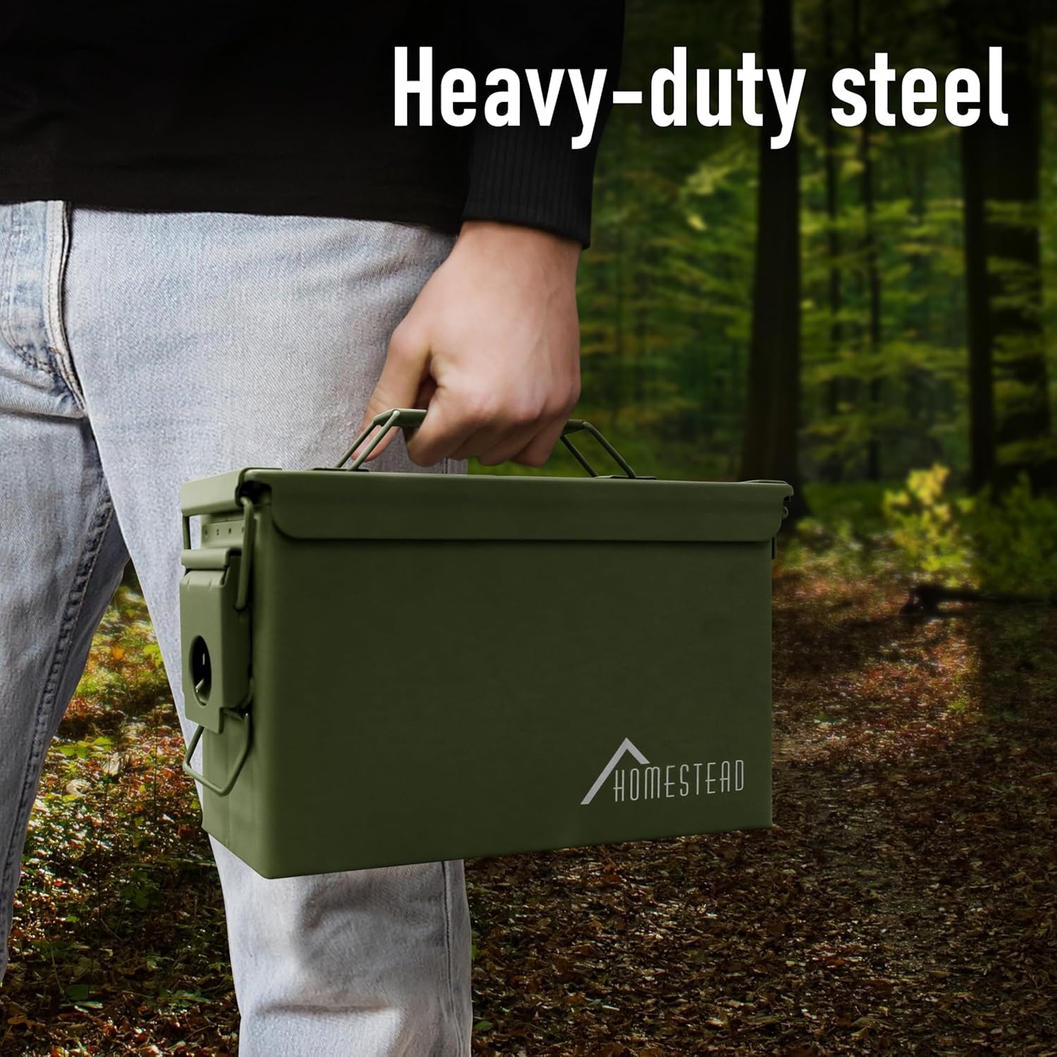 image:imageHOMESTEAD 50 Cal Metal Ammo Can 4 Pack M2A1 Military Steel Ammo Storage Box Airtight and WaterResistant Ammunition Dark Brown ColorGreen