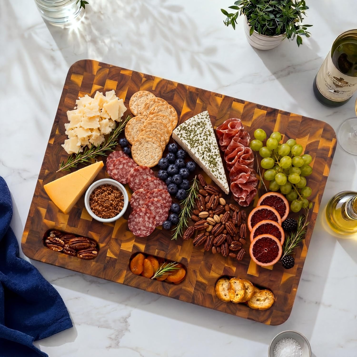 image:imageHOMESTEAD End Grain Acacia Wood Cutting Board for Kitchen 18x14x125 in Large Butcher Block Chopping Board for Meat Vegetables with Juice Groove Sorting Compartments Handles KnifeFriendly SurfaceNatural