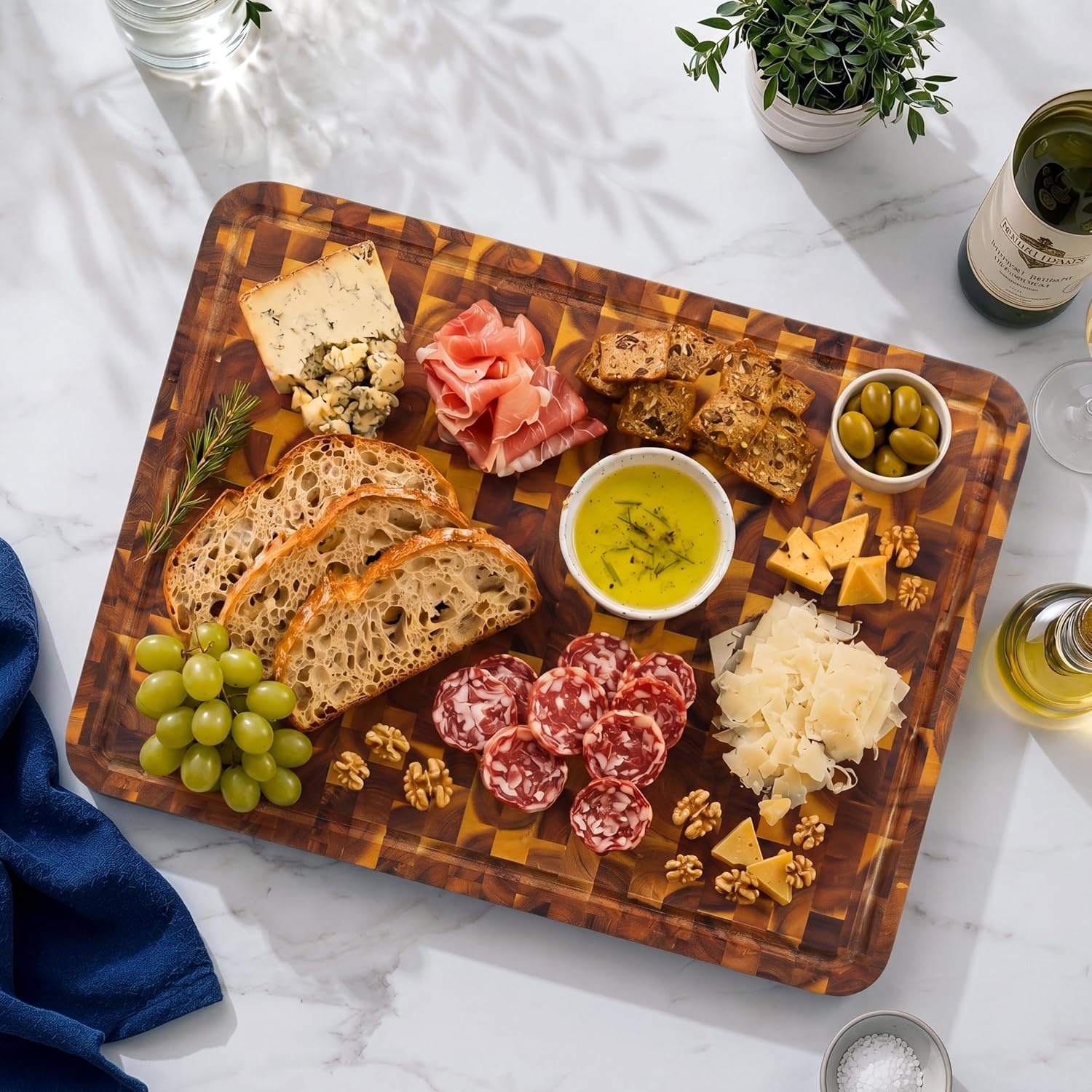 image:imageHOMESTEAD End Grain Acacia Wood Cutting Board for Kitchen 18x14x125 in Large Butcher Block Chopping Board for Meat Vegetables with Juice Groove Sorting Compartments Handles KnifeFriendly SurfaceNatural