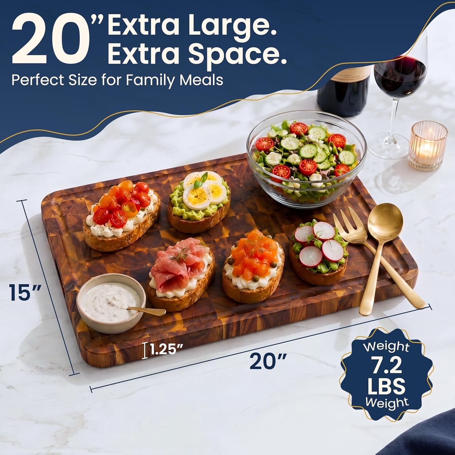 image:imageHOMESTEAD End Grain Acacia Wood Cutting Board for Kitchen 18x14x125 in Large Butcher Block Chopping Board for Meat Vegetables with Juice Groove Sorting Compartments Handles KnifeFriendly SurfaceEnd Grain
