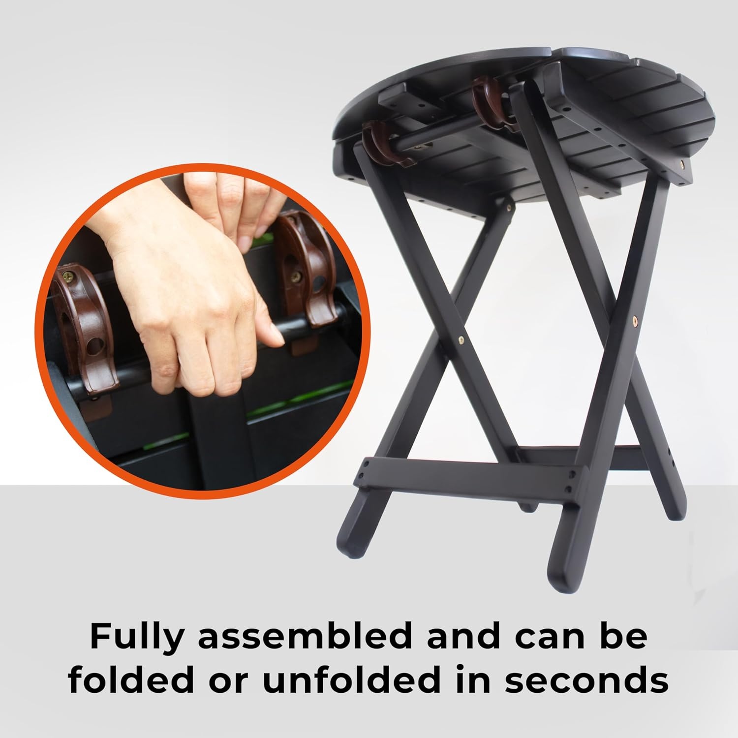 image:imageHOMESTEAD Folding Adirondack Round Table Patio Side Table FSC Acacia Wood Fully Assembled and Ready to Use BlackBlack