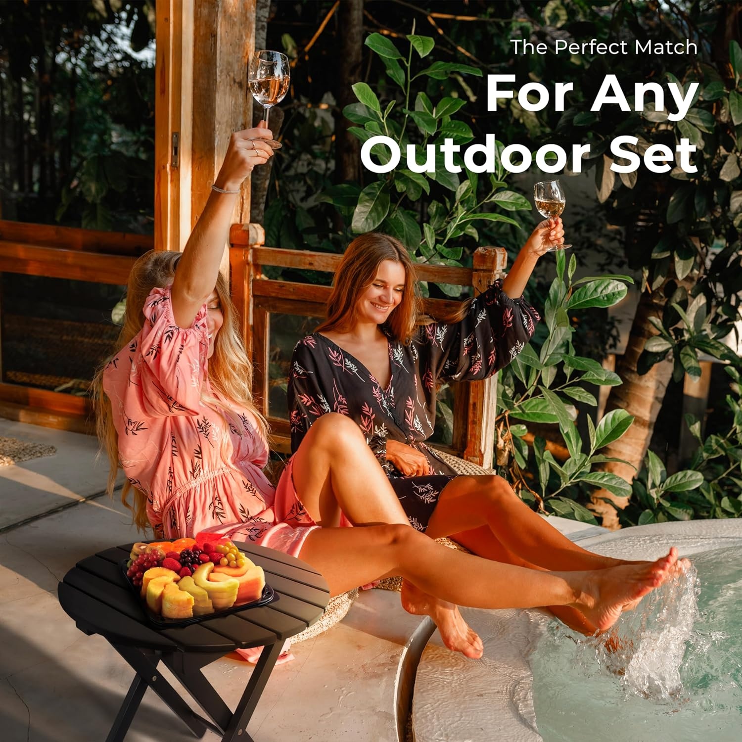 image:imageHOMESTEAD Folding Adirondack Round Table Patio Side Table FSC Acacia Wood Fully Assembled and Ready to Use BlackBlack
