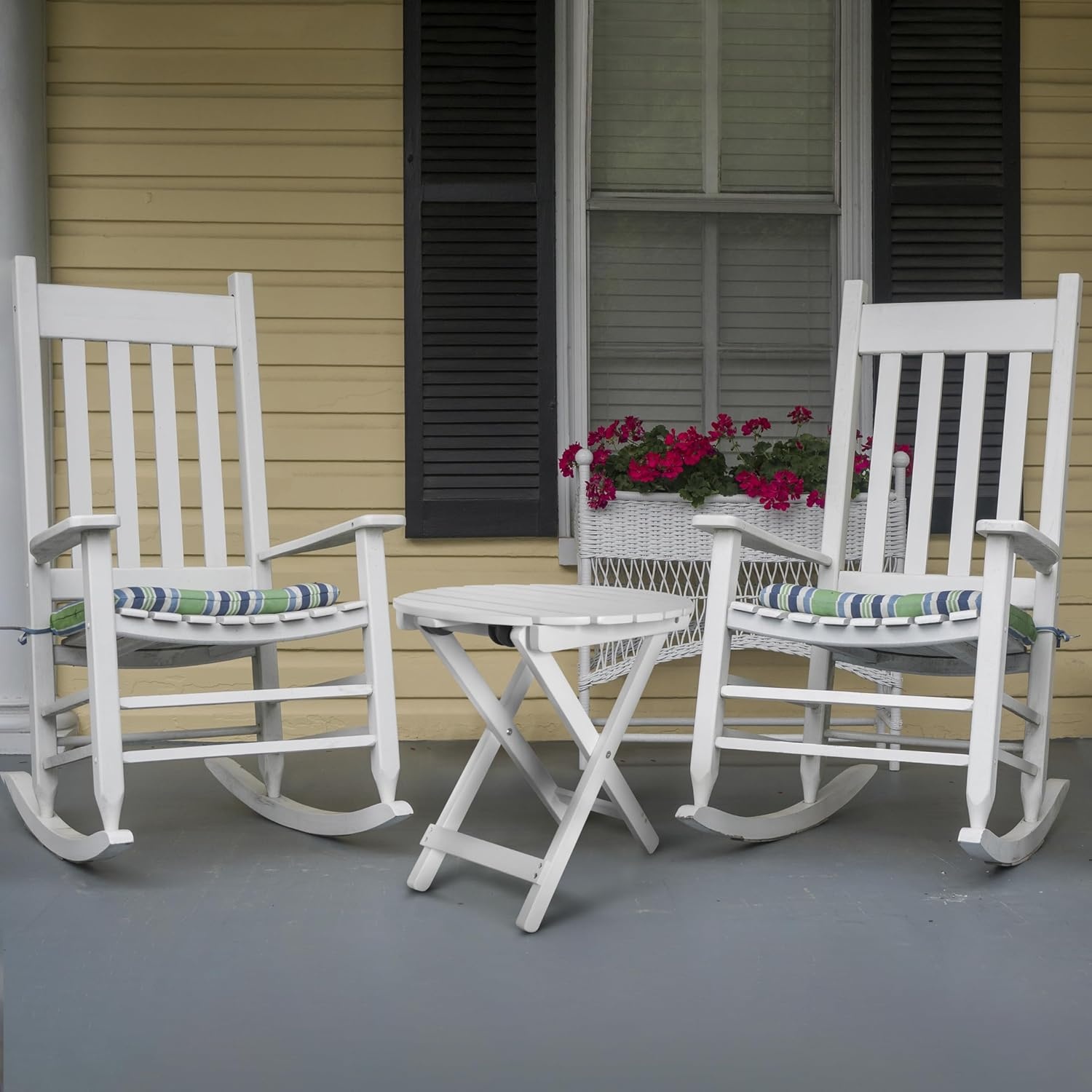 image:imageHOMESTEAD Folding Adirondack Round Table Patio Side Table FSC Acacia Wood Fully Assembled and Ready to Use BlackWhite