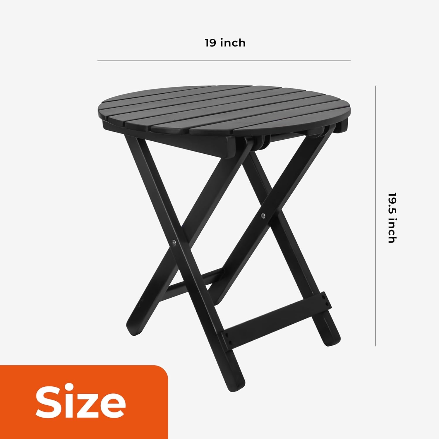 image:imageHOMESTEAD Folding Adirondack Round Table Patio Side Table FSC Acacia Wood Fully Assembled and Ready to Use BlackWhite