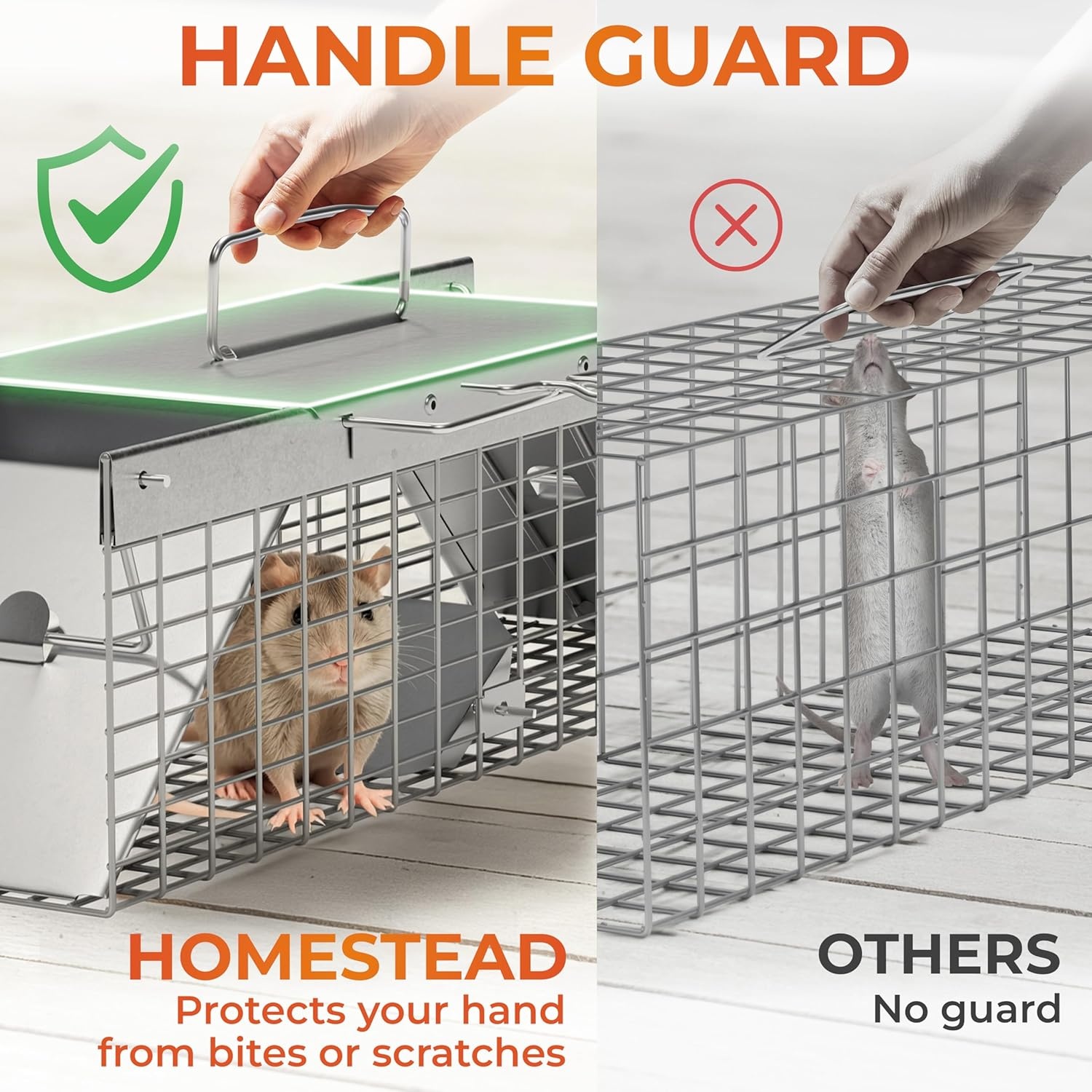 image:imageHOMESTEAD Heavy Duty Live Trap Professional Style OneDoor Live Animal Traps for Rabbit Squirrel Possum Skunk Kitten Mink Small18 inch