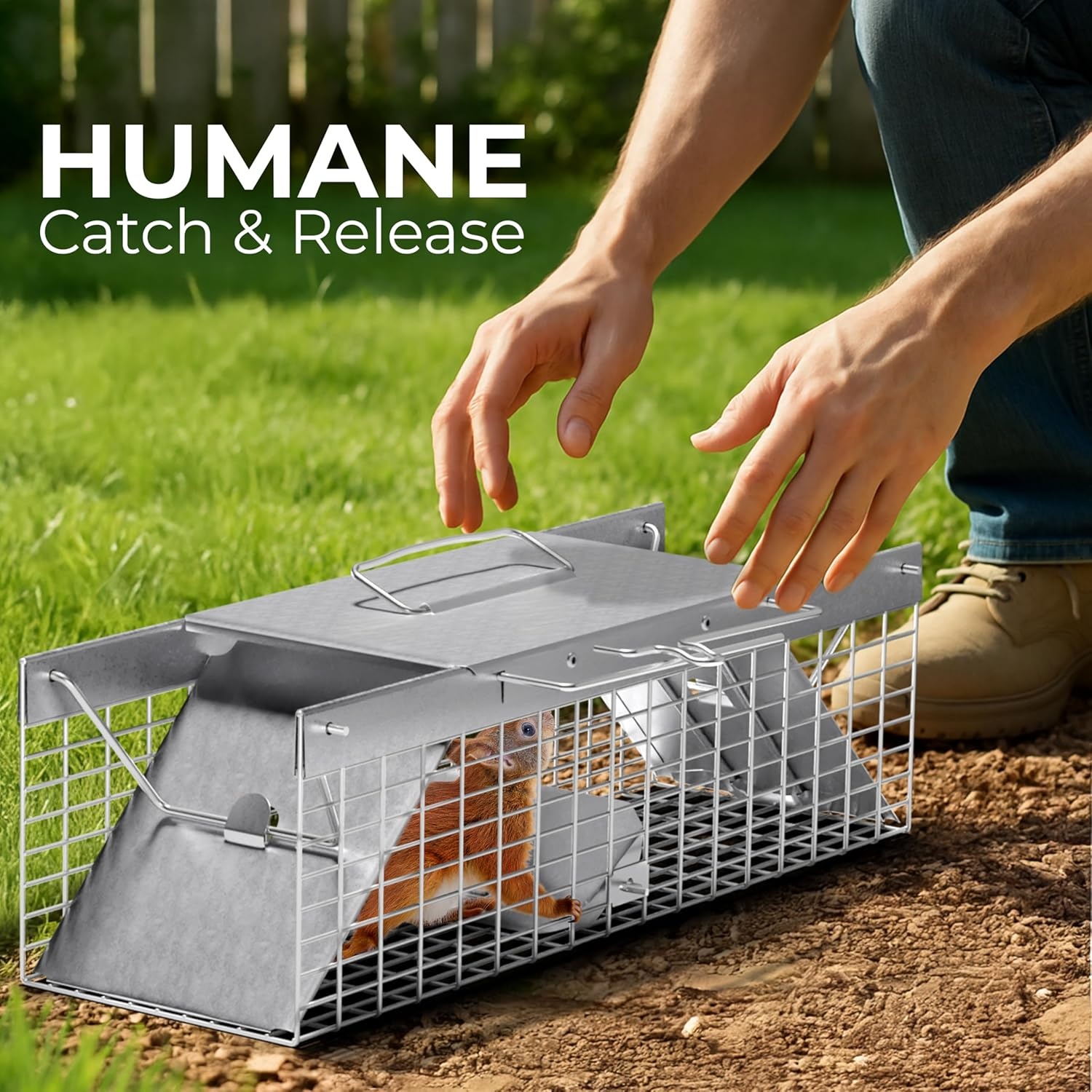 image:imageHOMESTEAD Heavy Duty Live Trap Professional Style OneDoor Live Animal Traps for Rabbit Squirrel Possum Skunk Kitten Mink Small18 inch