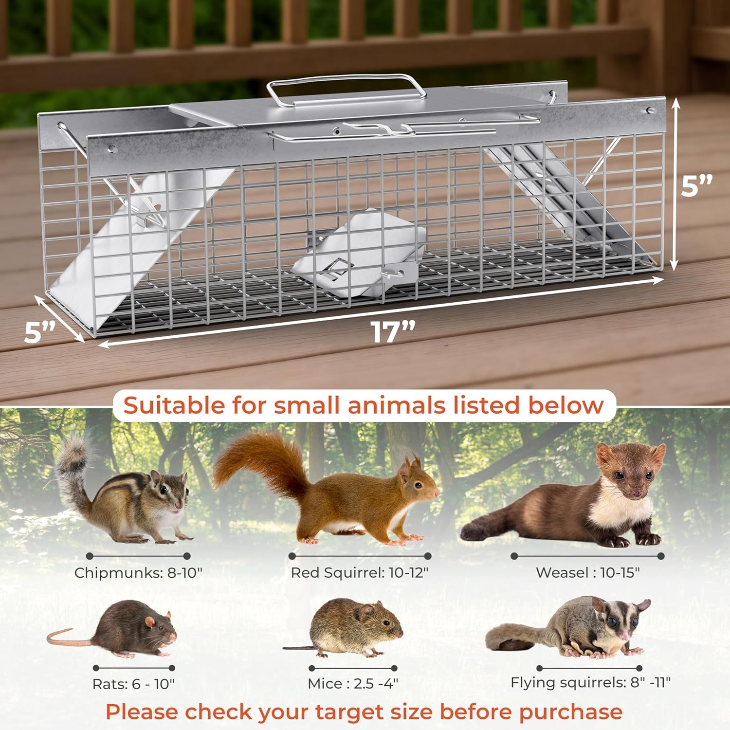 image:imageHOMESTEAD Heavy Duty Live Trap Professional Style OneDoor Live Animal Traps for Rabbit Squirrel Possum Skunk Kitten Mink Small18 inch