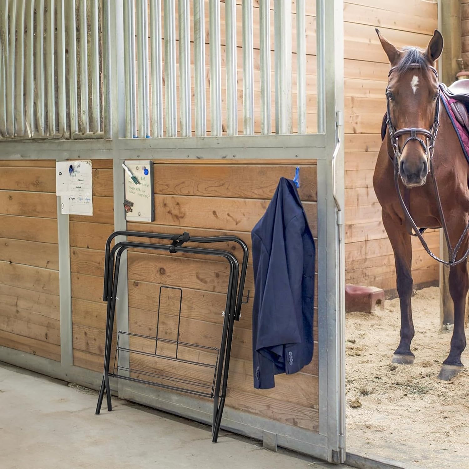 image:imageHOMESTEAD Portable Saddle Rack Heavy Duty Stand for English amp Western Saddles Durable Folding Stand with Bridle Hook amp Storage Ideal for Tack Room amp Travel