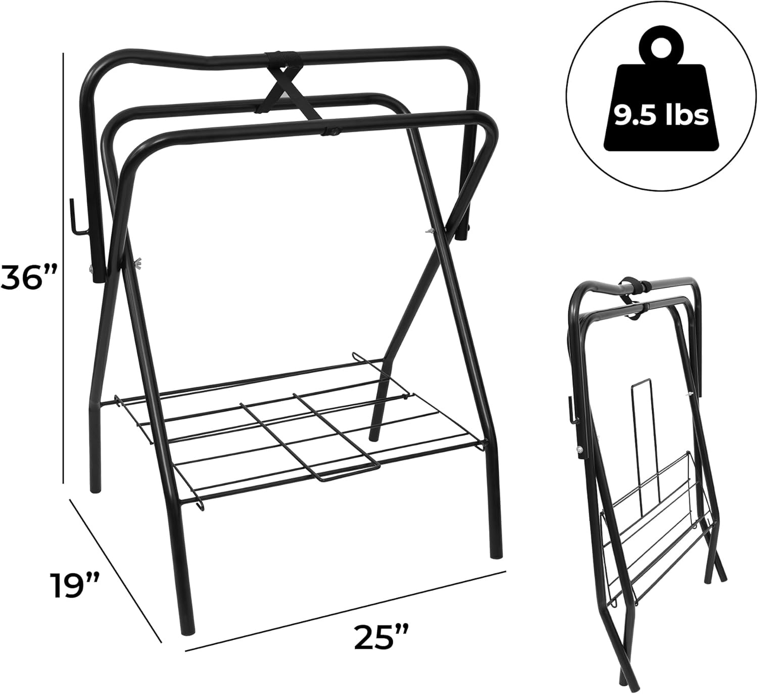 image:imageHOMESTEAD Portable Saddle Rack Heavy Duty Stand for English amp Western Saddles Durable Folding Stand with Bridle Hook amp Storage Ideal for Tack Room amp Travel