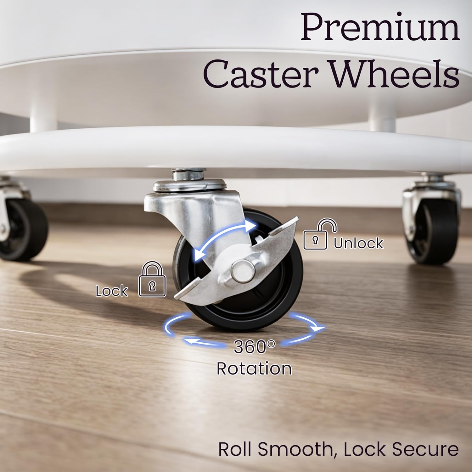 image:imageHOMESTEAD Round Rolling Cart 3 Tier Metal Utility Cart with Lockable Wheels 60 lb Heavy Duty Powder Coated Steel Frame 15 Diameter Storage Organizer for Living Room Kitchen Bedroom WhiteWhite