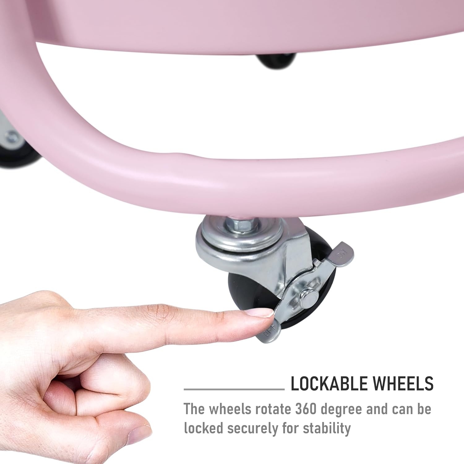 image:imageHOMESTEAD Round Rolling Cart 3 Tier Metal Utility Cart with Lockable Wheels 60 lb Heavy Duty Powder Coated Steel Frame 15 Diameter Storage Organizer for Living Room Kitchen Bedroom WhitePink