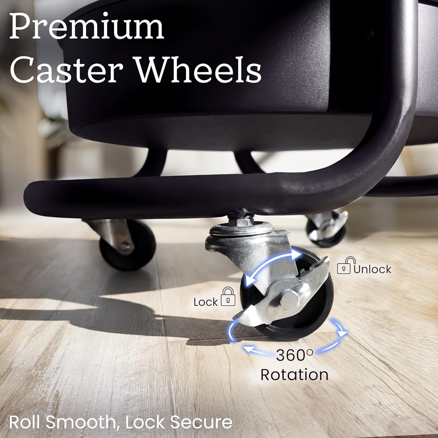 image:imageHOMESTEAD Round Rolling Cart 3 Tier Metal Utility Cart with Lockable Wheels 60 lb Heavy Duty Powder Coated Steel Frame 15 Diameter Storage Organizer for Living Room Kitchen Bedroom WhiteCharcoal Black