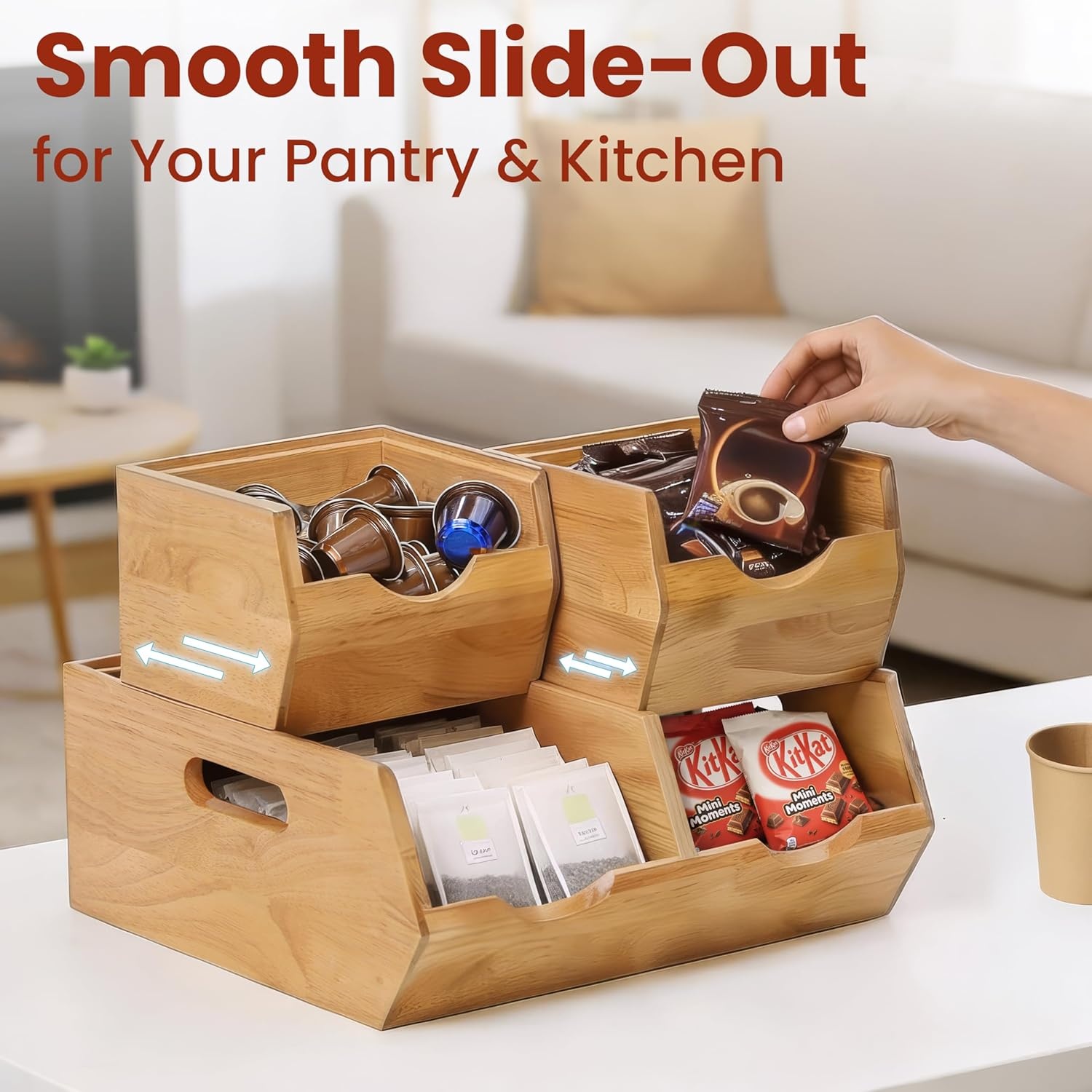 image:imageHOMESTEAD Stackable Solid Wood Storage Bins for Pantry amp Countertop Ventilated Potato and Onion Organizer with Handles Wooden Produce Storage Containers NaturalNatural