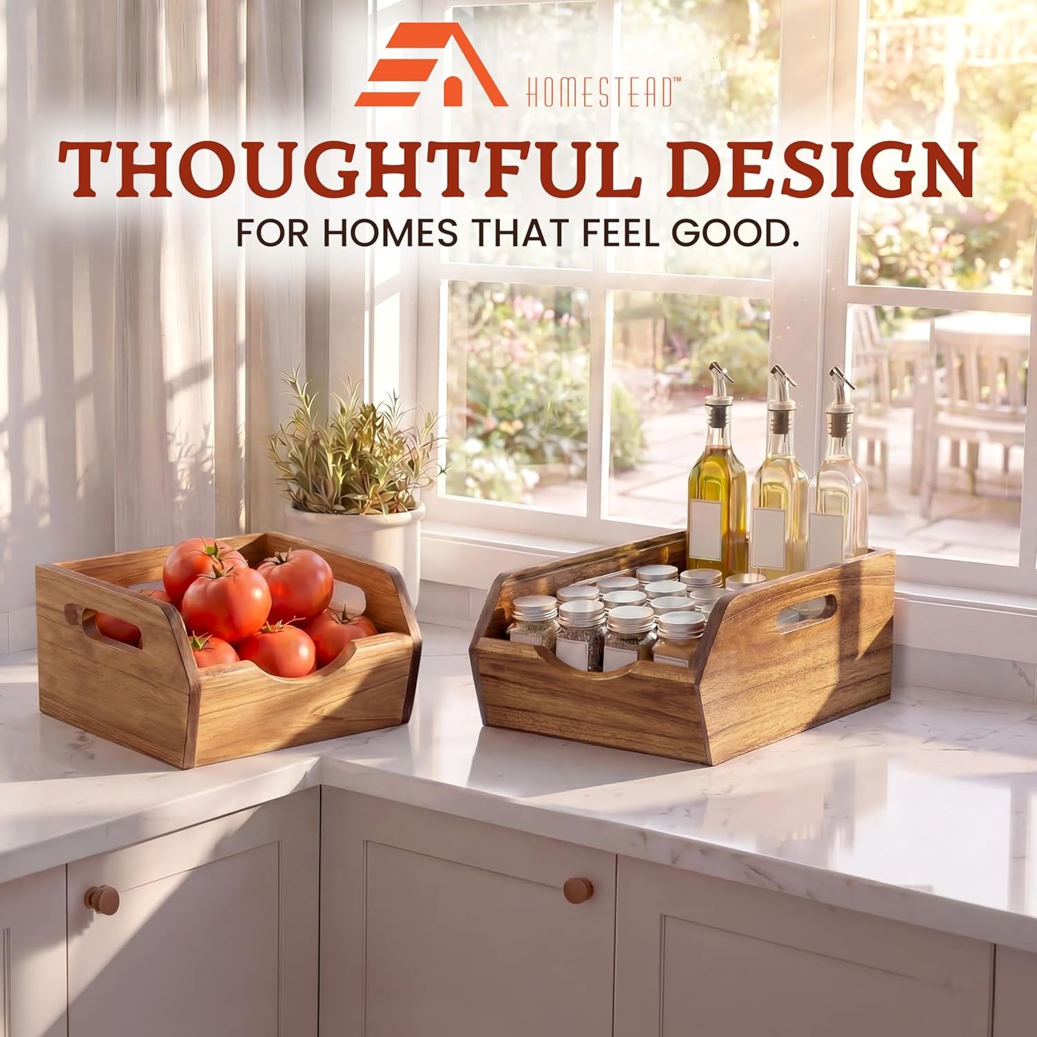 image:imageHOMESTEAD Stackable Solid Wood Storage Bins for Pantry amp Countertop Ventilated Potato and Onion Organizer with Handles Wooden Produce Storage Containers NaturalNatural