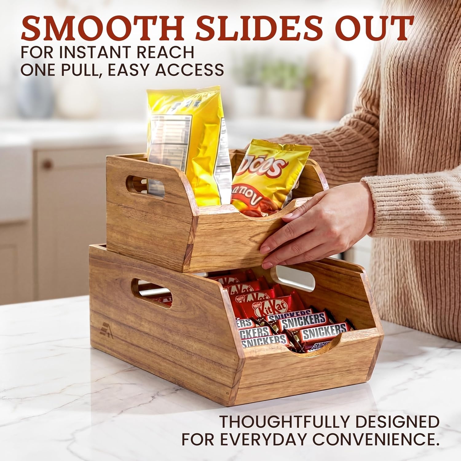 image:imageHOMESTEAD Stackable Solid Wood Storage Bins for Pantry amp Countertop Ventilated Potato and Onion Organizer with Handles Wooden Produce Storage Containers NaturalNatural