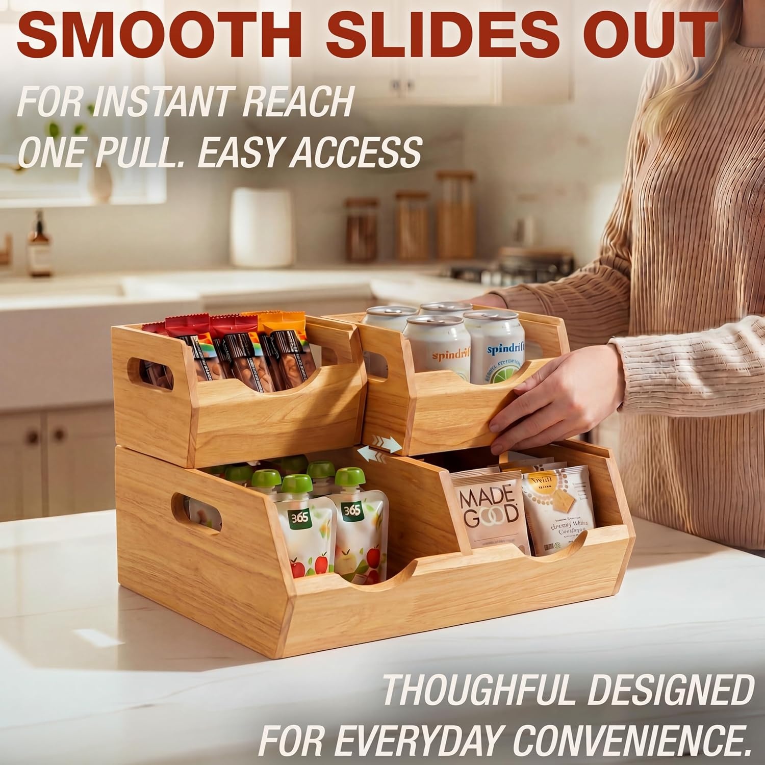 image:imageHOMESTEAD Stackable Solid Wood Storage Bins for Pantry amp Countertop Ventilated Potato and Onion Organizer with Handles Wooden Produce Storage Containers NaturalNatural Wood