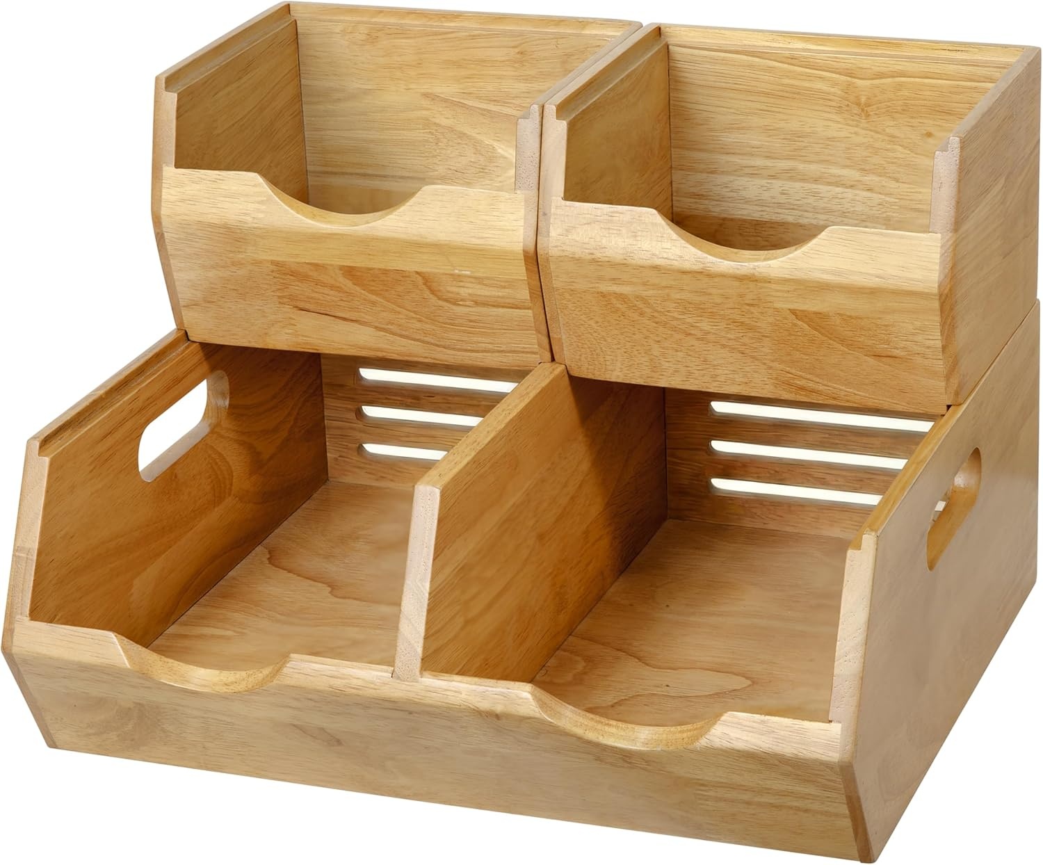 image:imageHOMESTEAD Stackable Solid Wood Storage Bins for Pantry amp Countertop Ventilated Potato and Onion Organizer with Handles Wooden Produce Storage Containers NaturalNatural