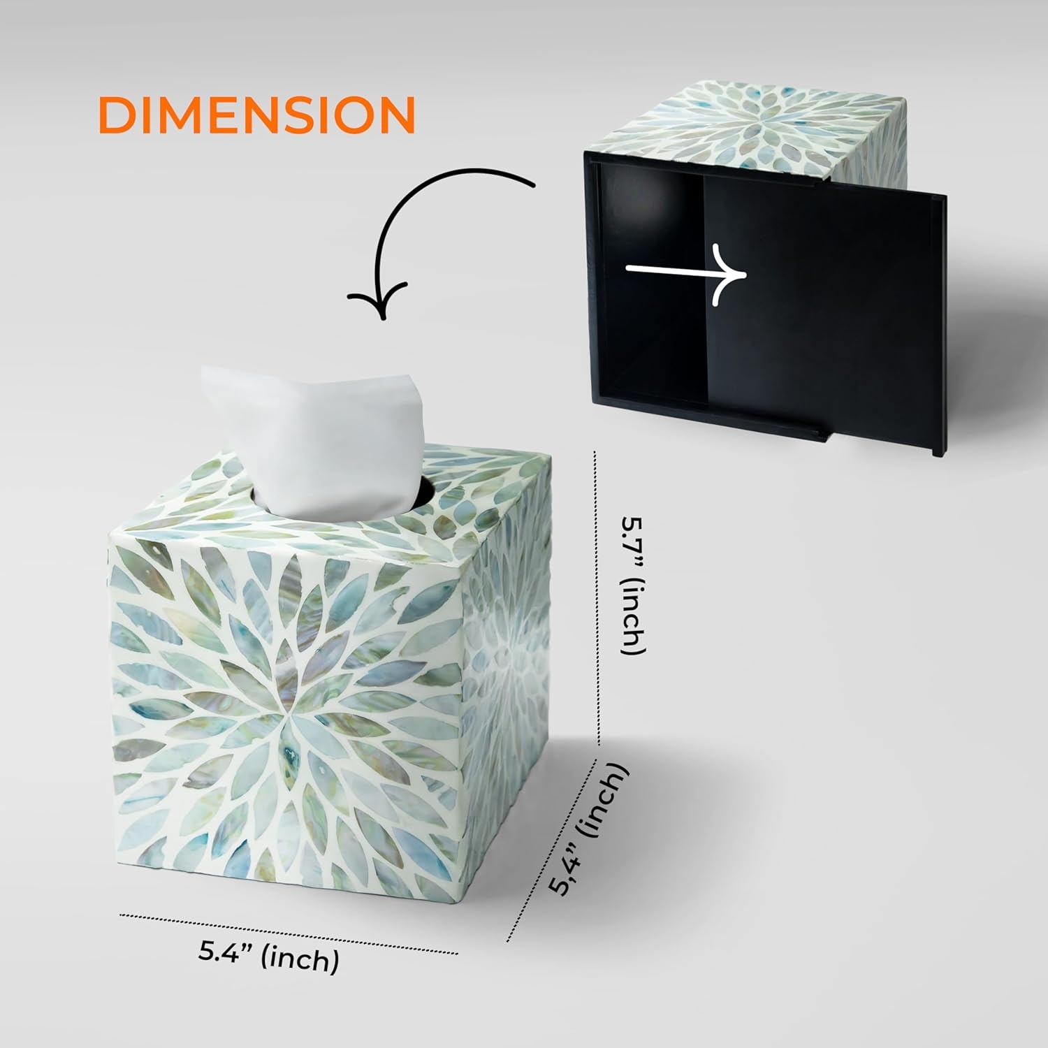 image:imageHOMESTEAD Tissue Box Cover Square Decorative Facial Tissues Holder for Bathroom Table Kitchen Office Car with Bottom Slider 54 x 54 x 57 inch Aqua Flower