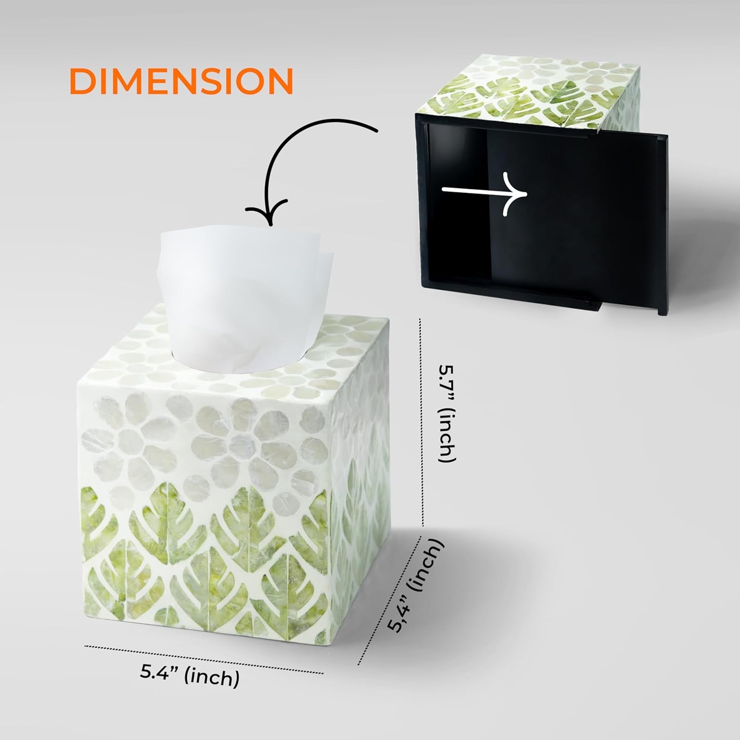 image:imageHOMESTEAD Tissue Box Cover Square Decorative Facial Tissues Holder for Bathroom Table Kitchen Office Car with Bottom Slider 54 x 54 x 57 inch Green Leaf