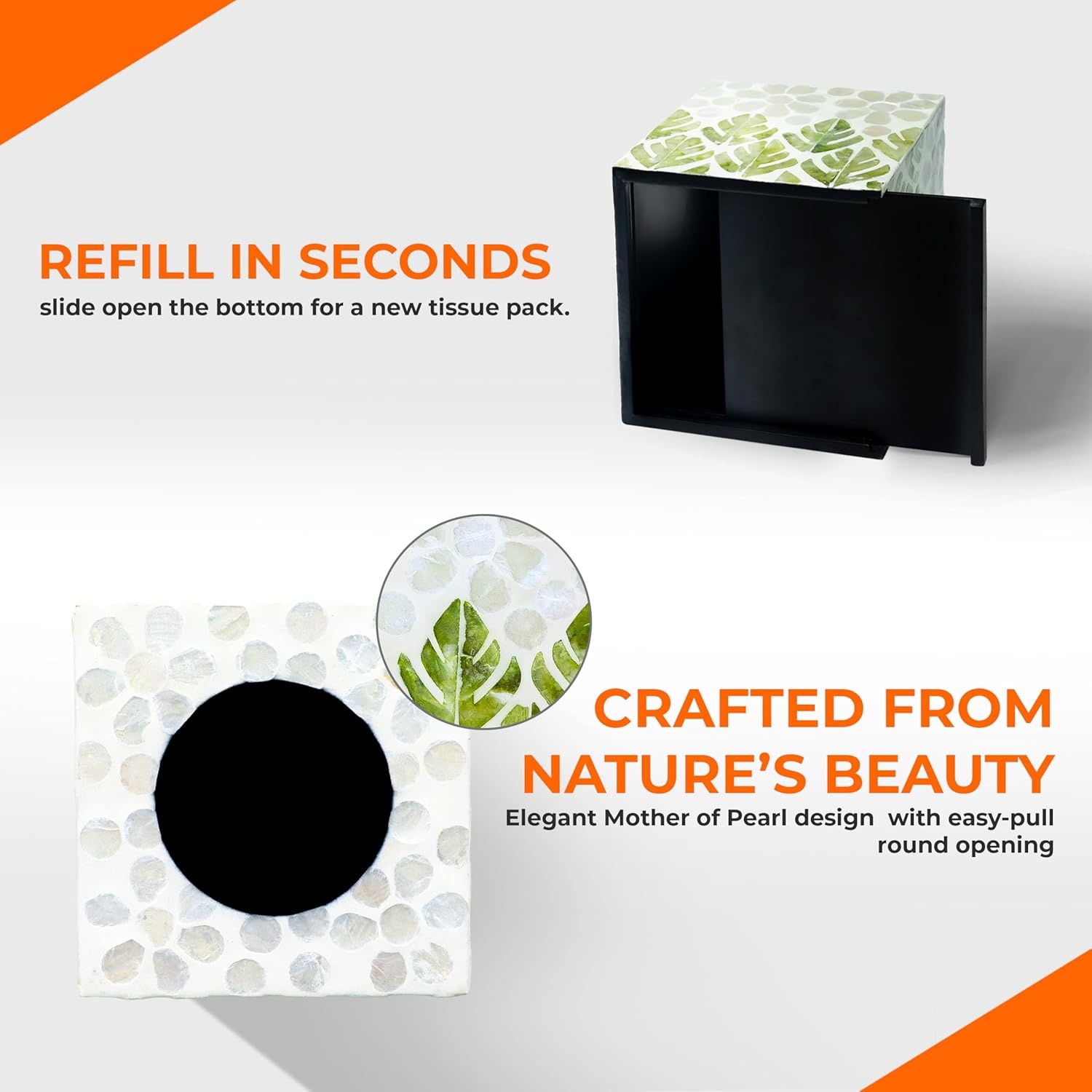 image:imageHOMESTEAD Tissue Box Cover Square Decorative Facial Tissues Holder for Bathroom Table Kitchen Office Car with Bottom Slider 54 x 54 x 57 inch Green Leaf