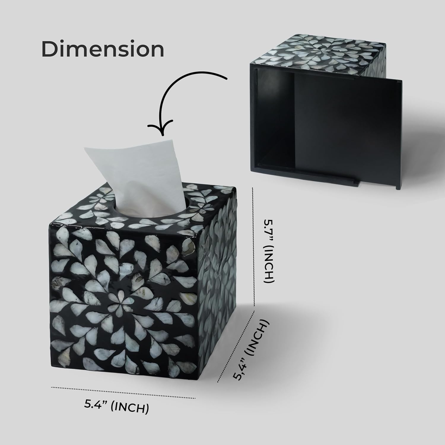 image:imageHOMESTEAD Tissue Box Cover Square Decorative Facial Tissues Holder for Bathroom Table Kitchen Office Car with Bottom Slider 54 x 54 x 57 inch White Vine