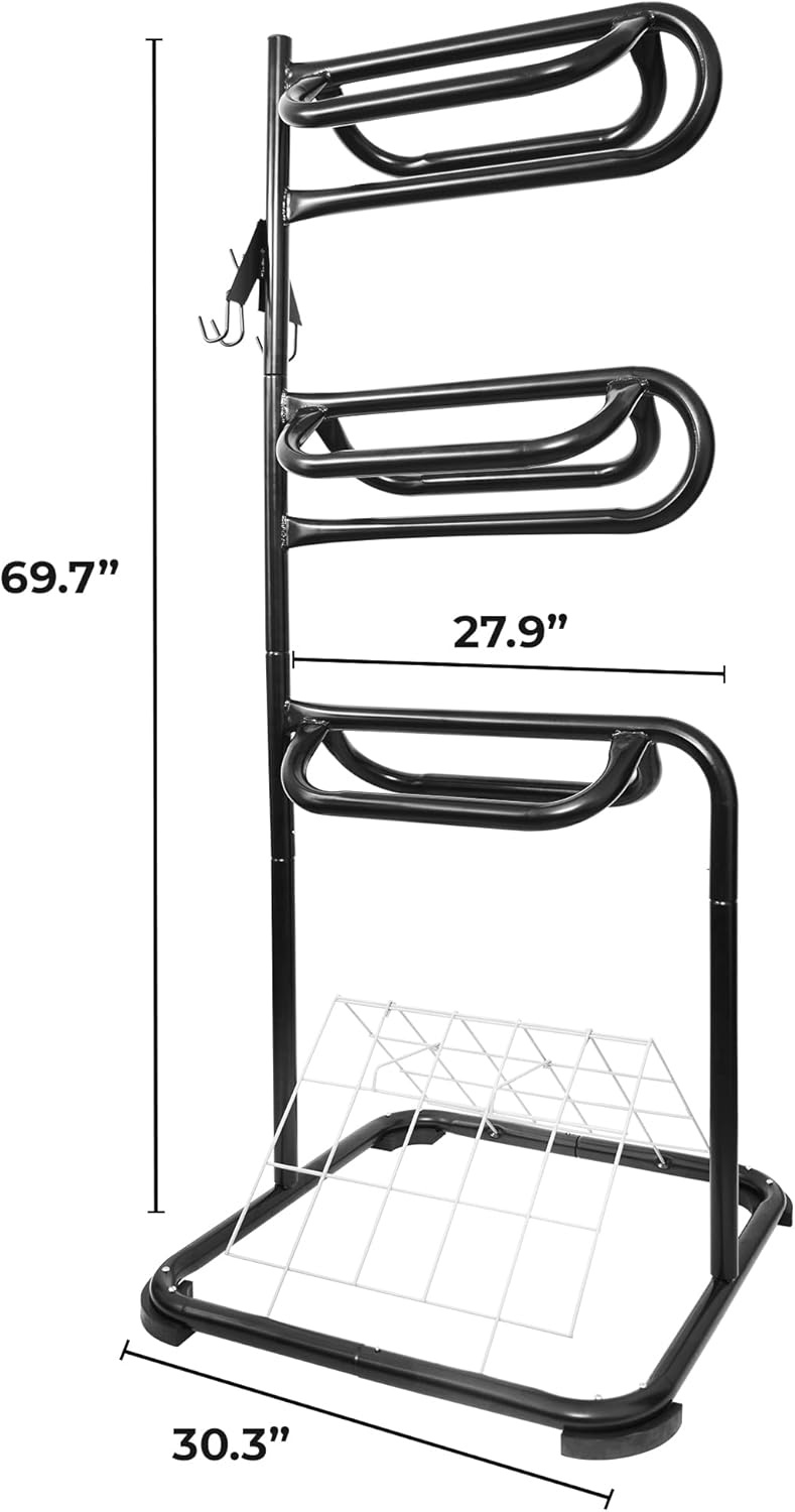image:imageHomestead 220 Lbs Rolling Saddle Rack Cart with Basket Heavy Duty Saddle Stand for Western Horse Gear Organizers and Storage for Tack Room Bridle Horse Lovers Cowboy 3 Tier Saddle Rack Carts88 Lbs