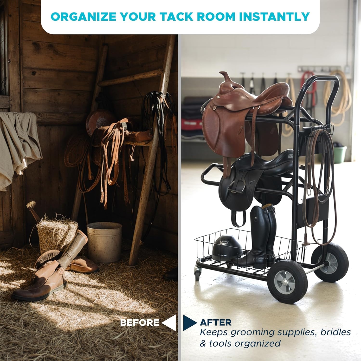 image:imageHomestead 220 Lbs Rolling Saddle Rack Cart with Basket Heavy Duty Saddle Stand for Western Horse Gear Organizers and Storage for Tack Room Bridle Horse Lovers Cowboy 3 Tier Saddle Rack Carts220 Lbs