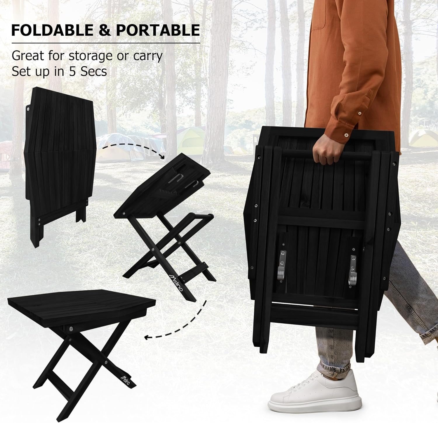 image:imageMelino Wooden Folding Outdoor Side Table 18x16x16 in FSC Certified Acacia Wood Weatherproof Small Table for Patio Porch Pool Backyard Garden Balcony amp Deck NaturalBlack