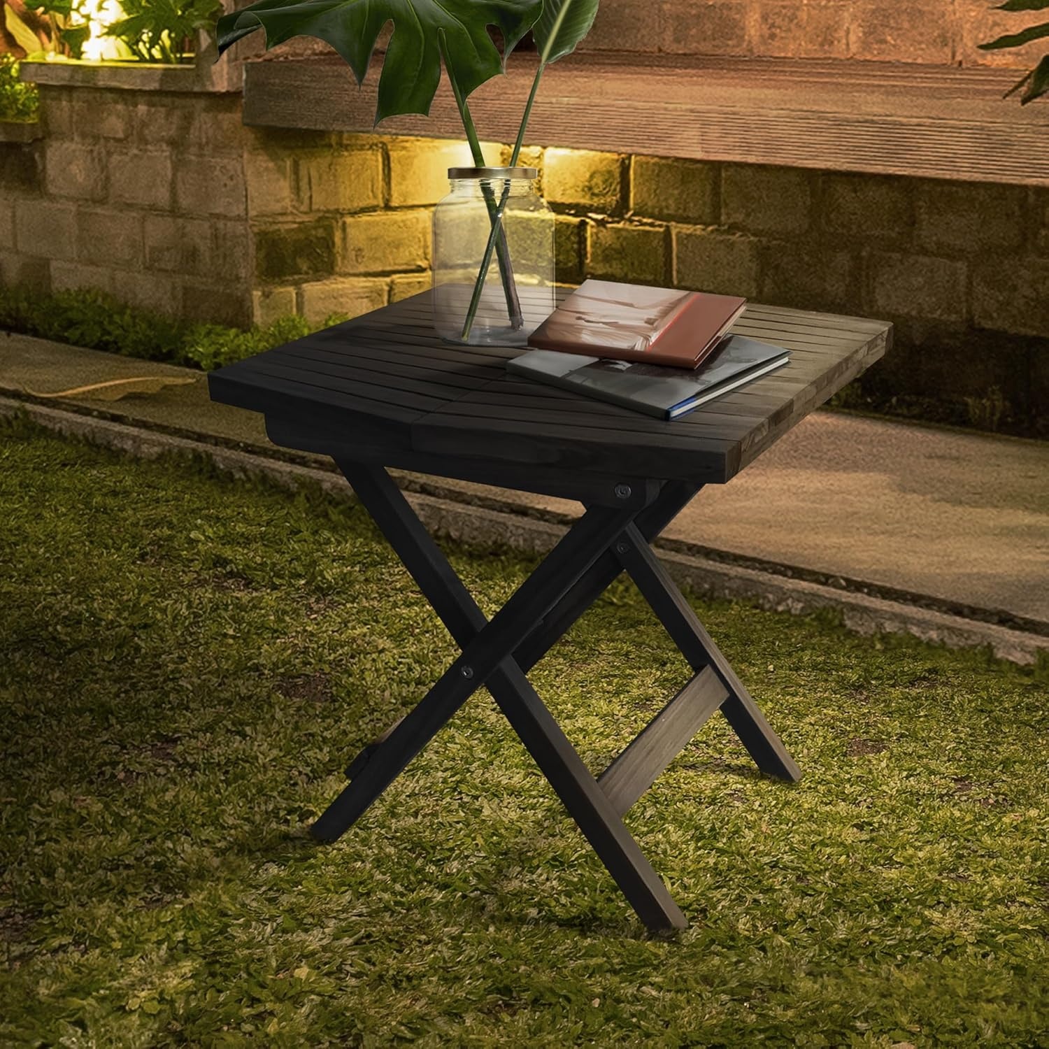 image:imageMelino Wooden Folding Outdoor Side Table 18x16x16 in FSC Certified Acacia Wood Weatherproof Small Table for Patio Porch Pool Backyard Garden Balcony amp Deck NaturalBlack