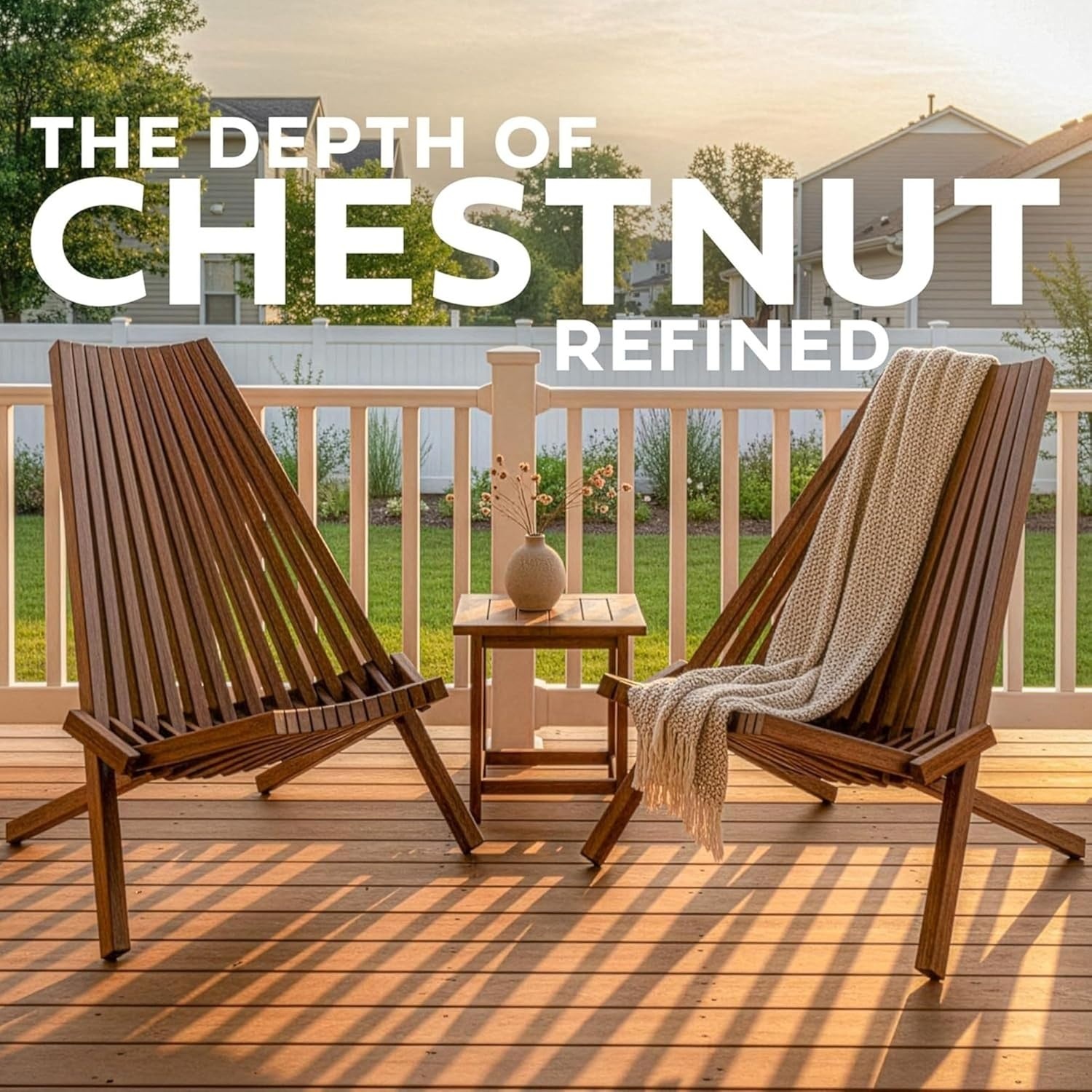 image:imageMelino Wooden Folding Tamarack Chairs FSC Certified Acacia Low Profile Adirondack Chairs Wood Folding Chair for Outdoor Patio Porch Pool Backyard Garden Balcony and Deck Chestnut Single2 Pack Chestnut